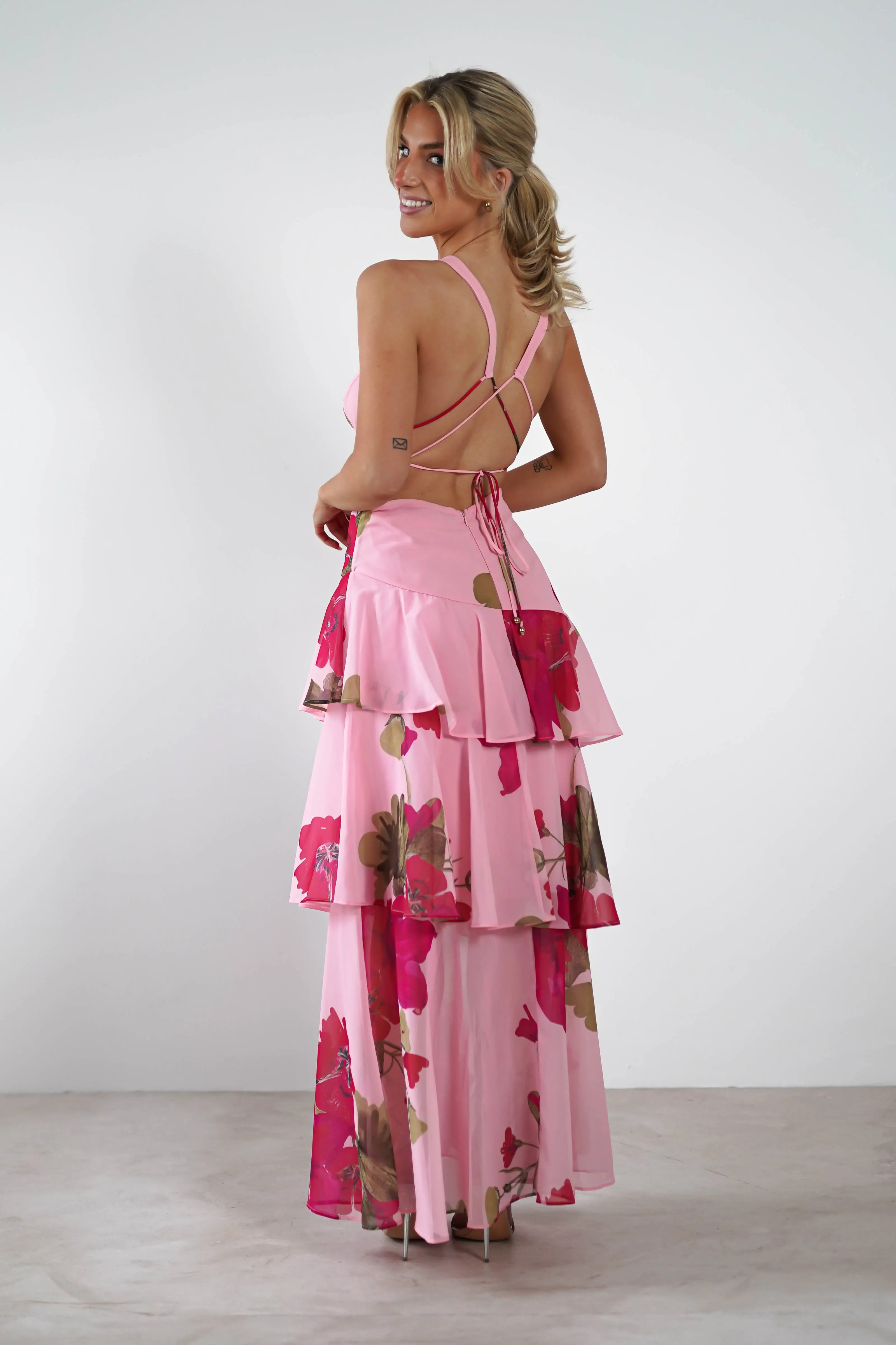Lenora Floral Print Maxi Dress | Pink