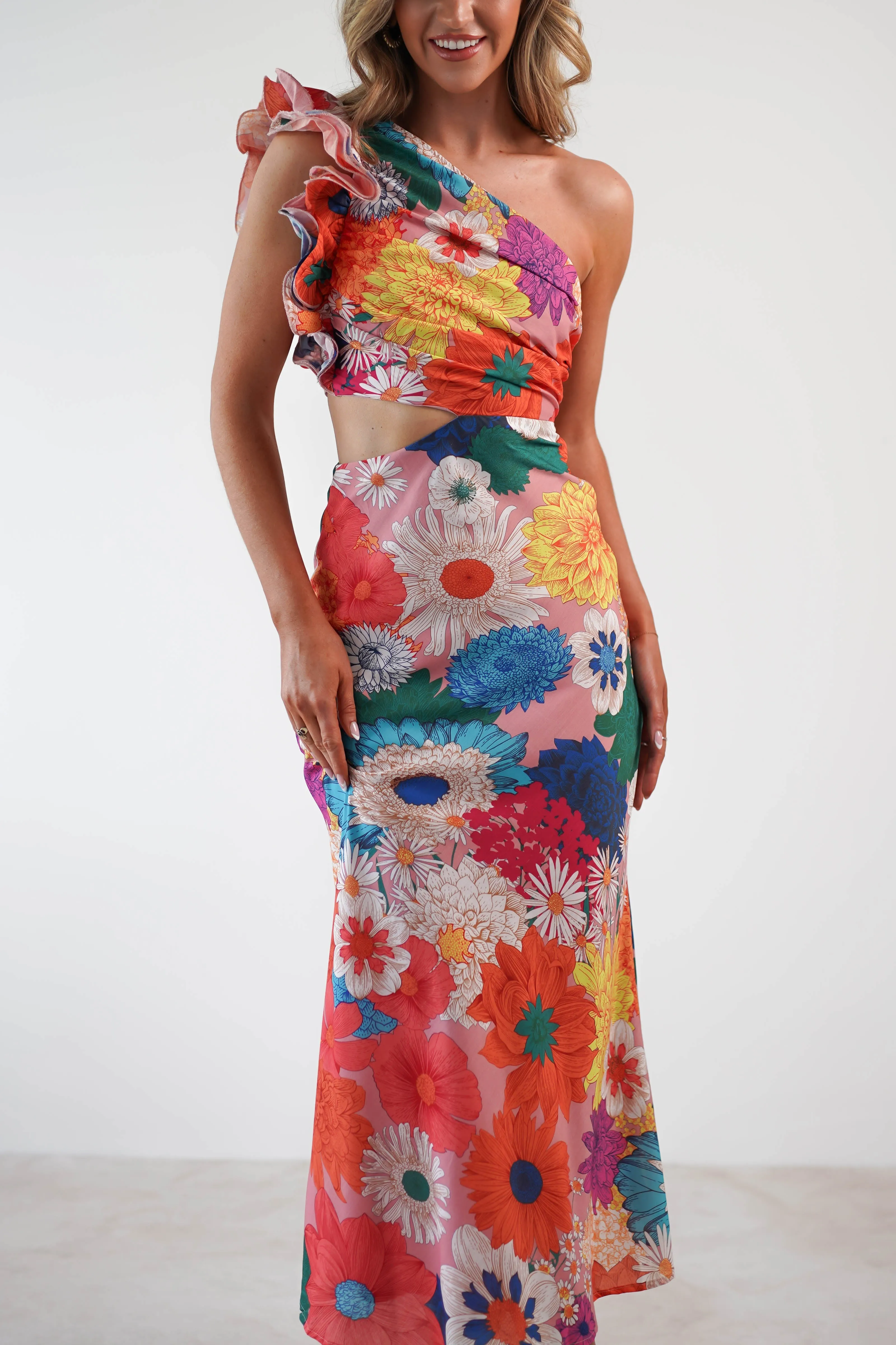 Logen Ruffle Sleeve Midaxi | Orange Floral Print