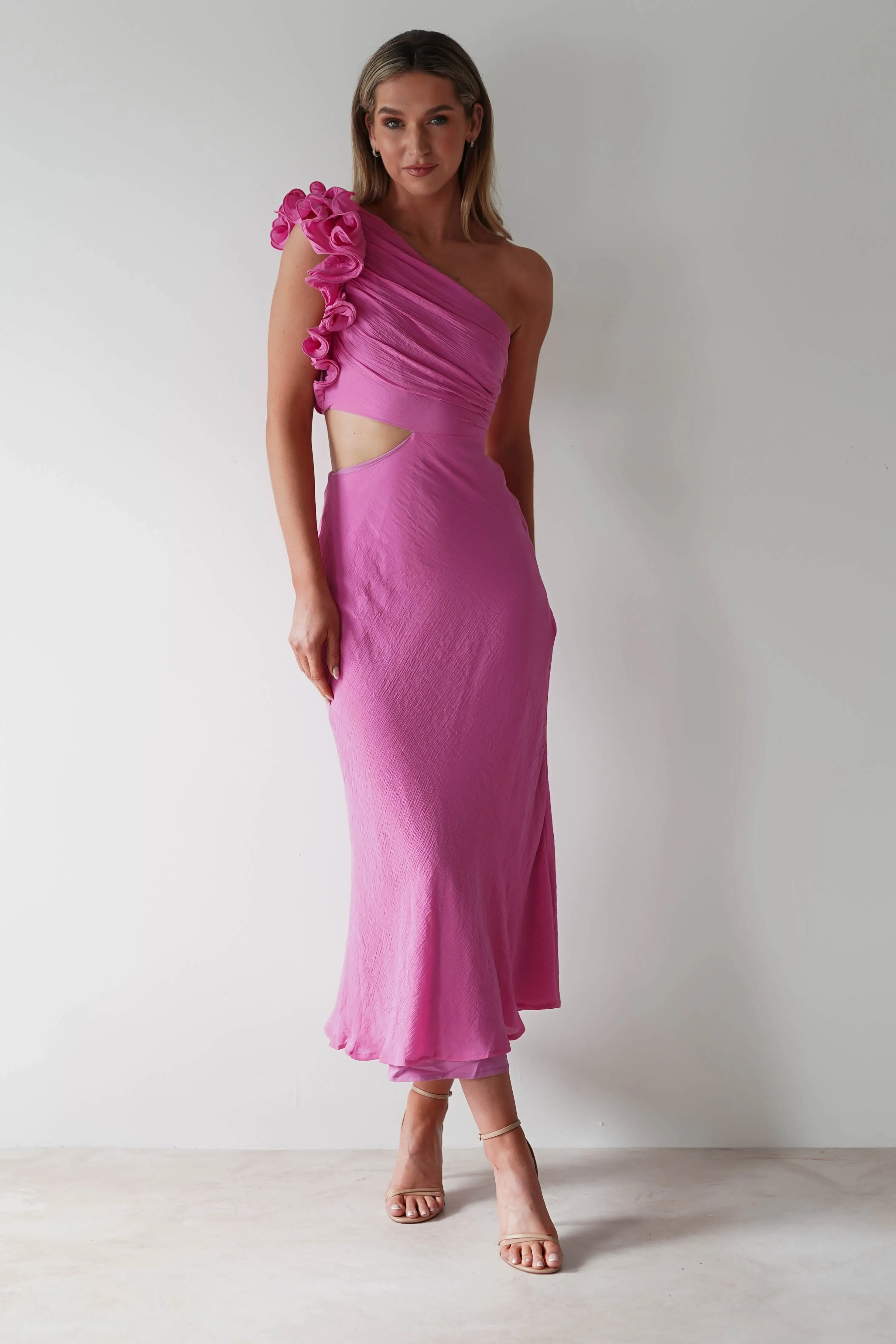 Logen Ruffle Sleeve Midaxi | Pink