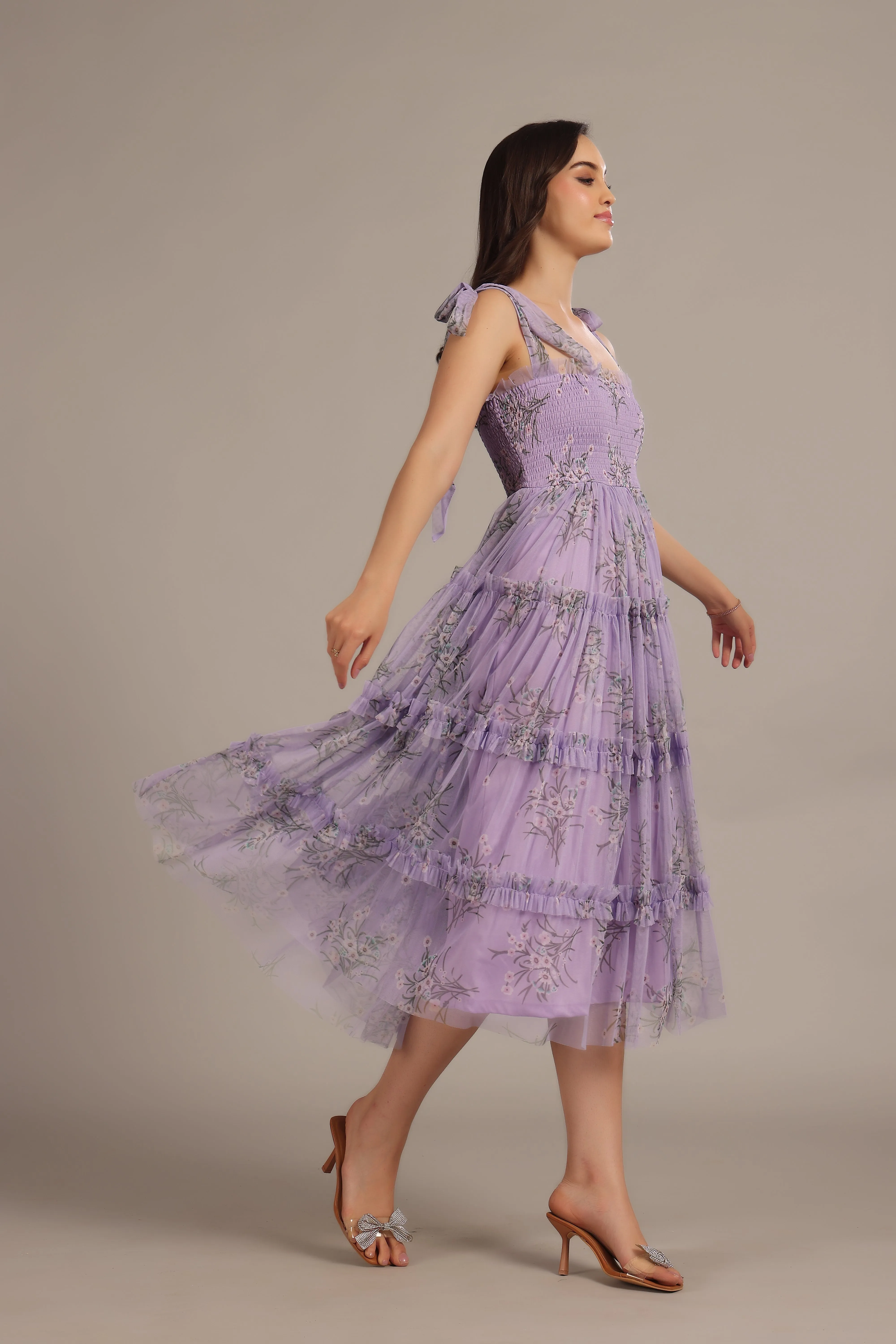 Louise Midi Dress in Lilac Floral