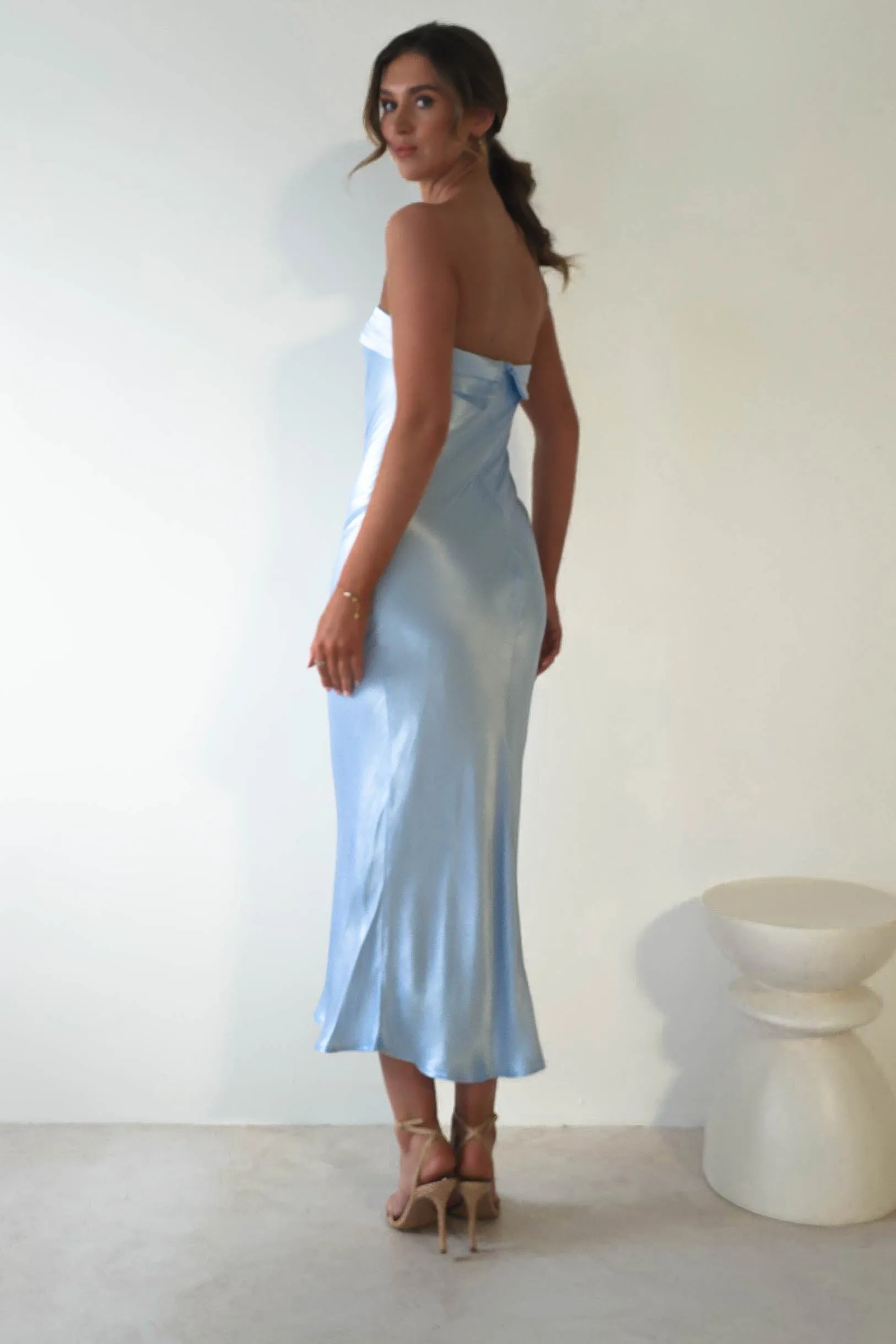 Lucia Soft Satin Slip Midi Dress Blue