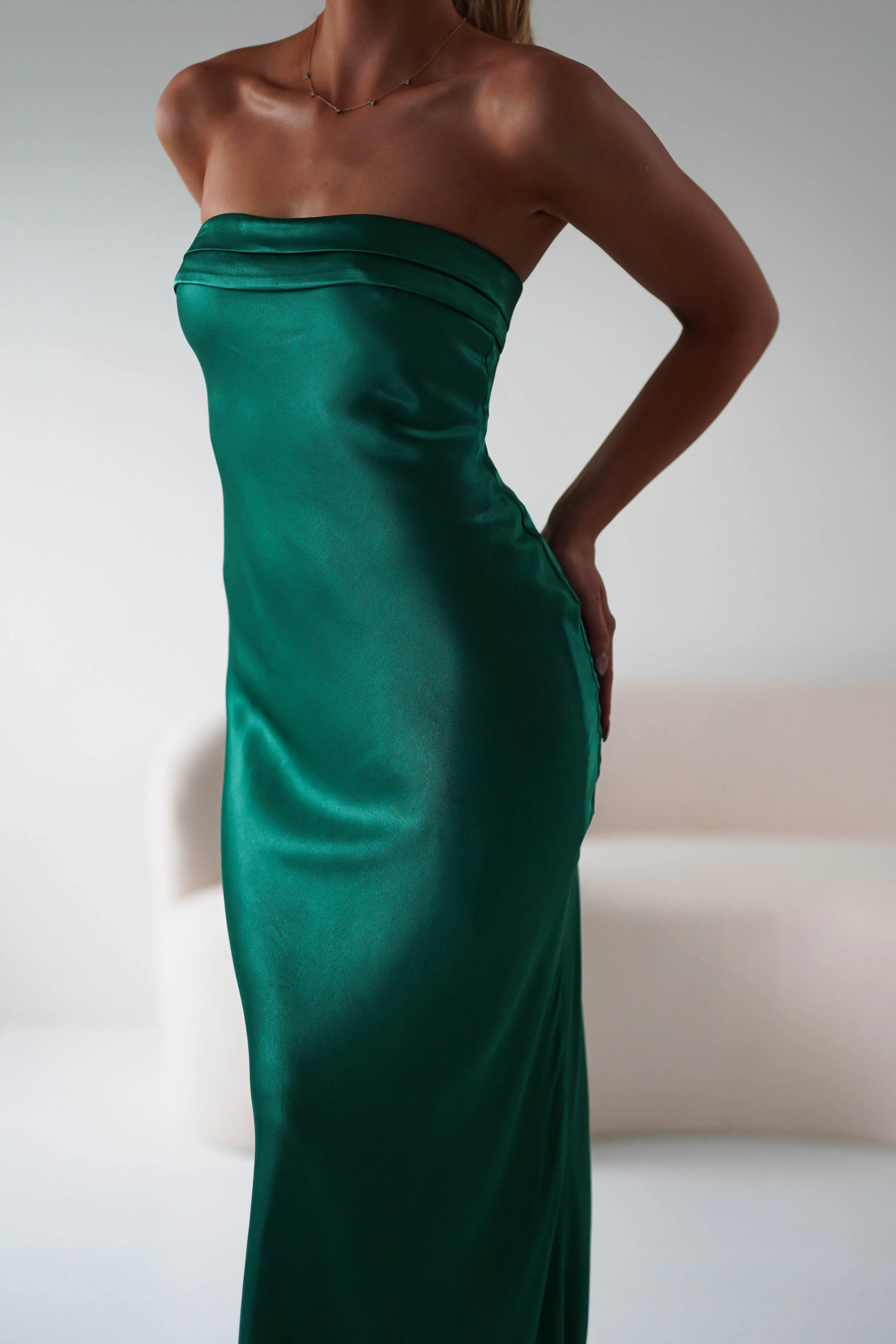 Lucia Soft Satin Slip Midi Dress | Emerald Green