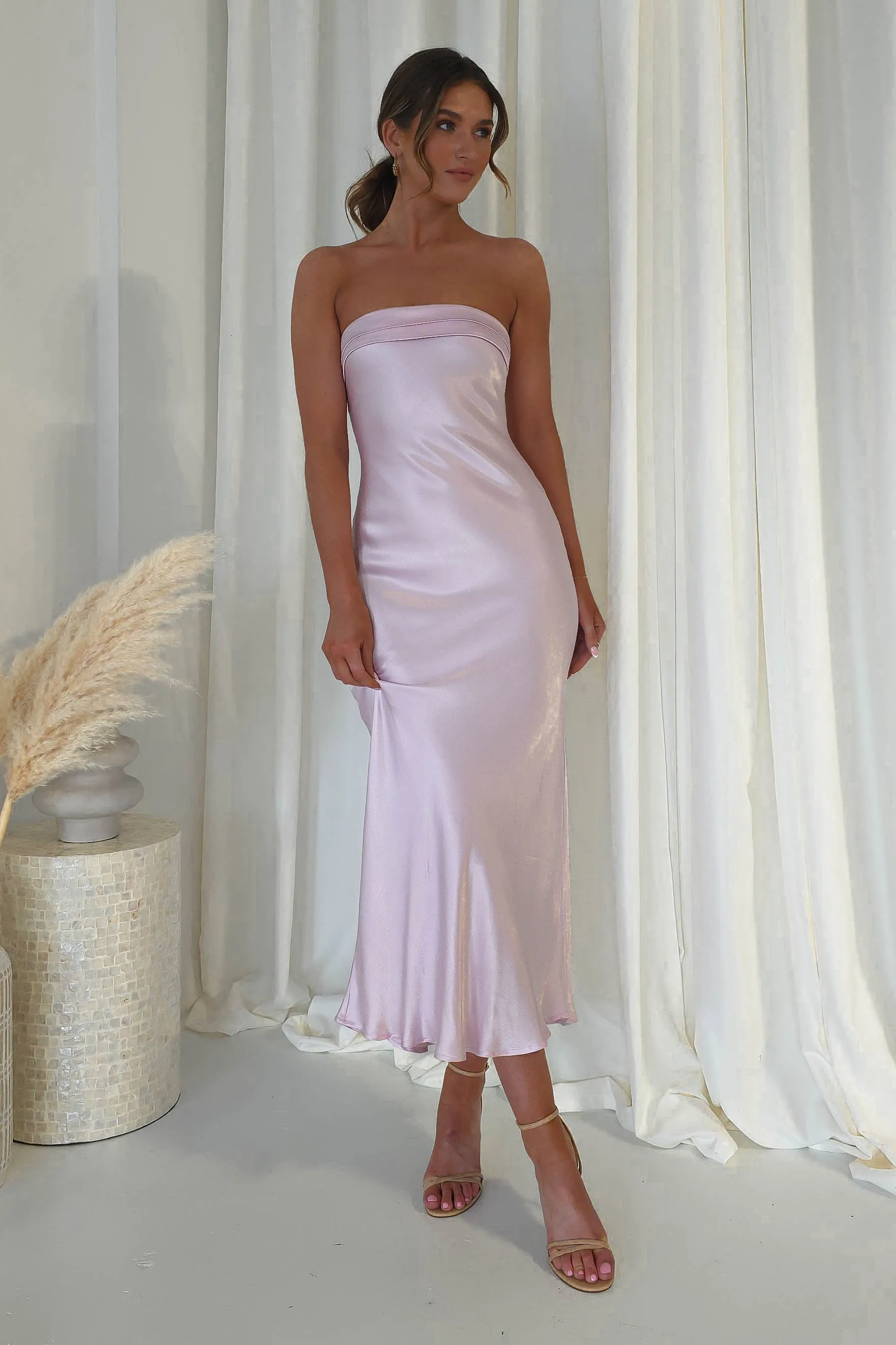 Lucia Soft Satin Slip Midi Dress | Pastel Pink