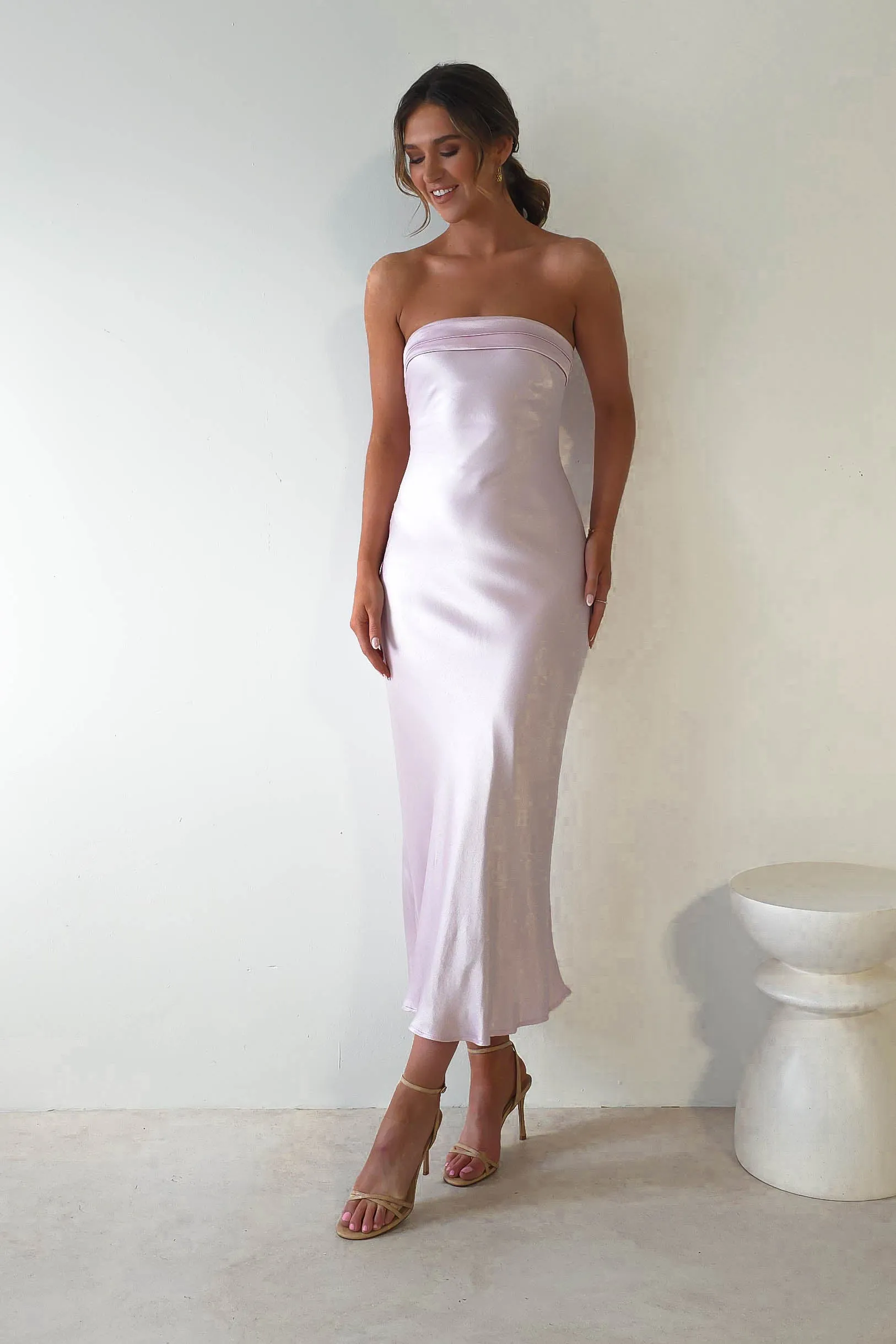 Lucia Soft Satin Slip Midi Dress | Pastel Pink