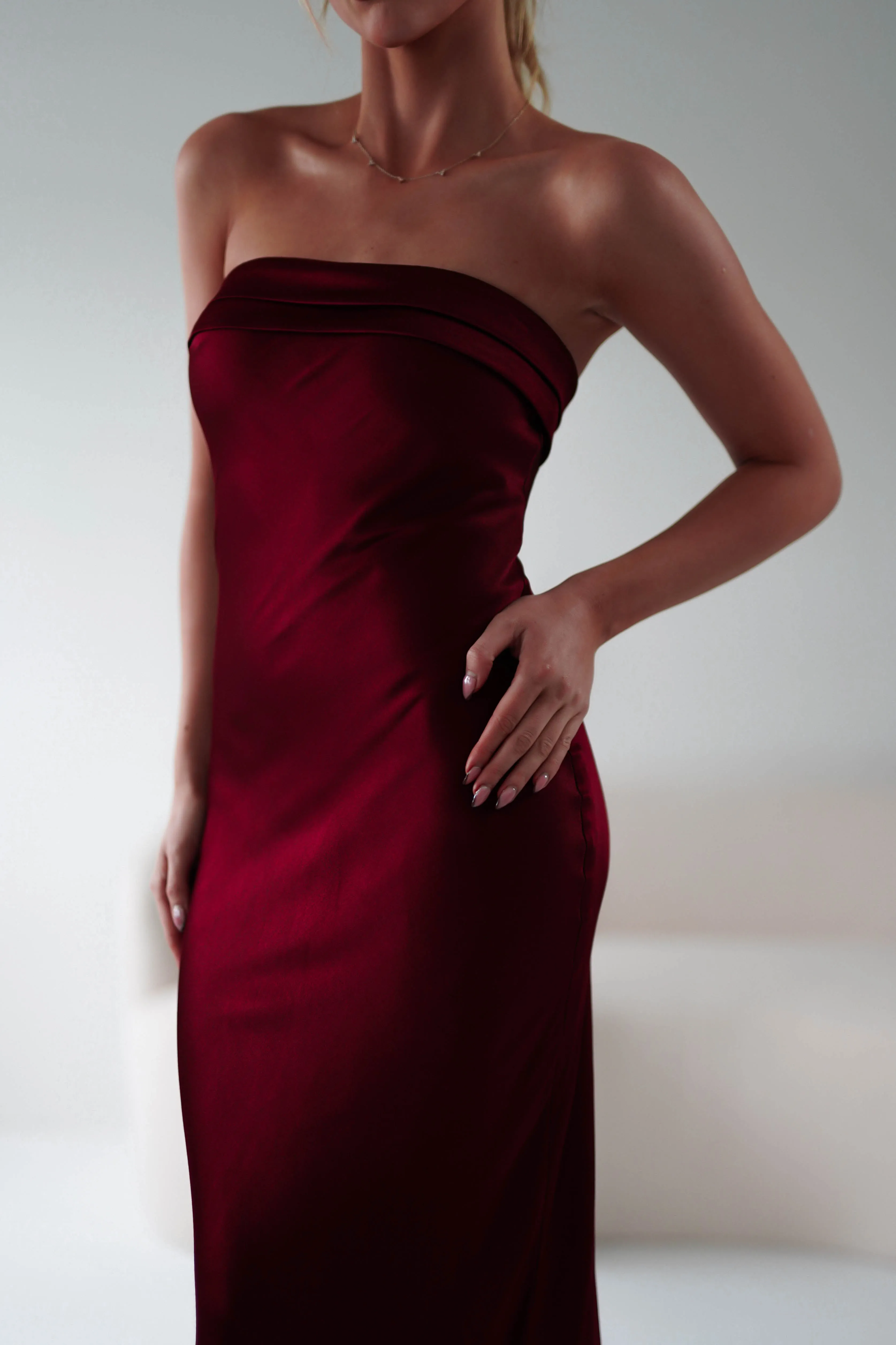 Lucia Soft Satin Slip Midi Dress | Wine