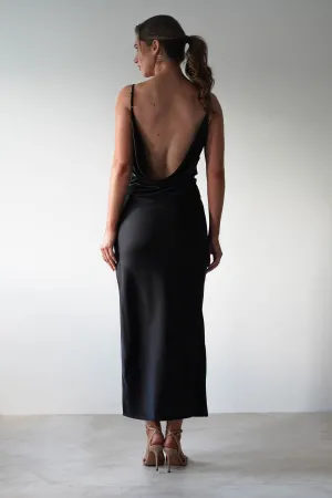 Luiza Low Back Satin Maxi Dress | Black