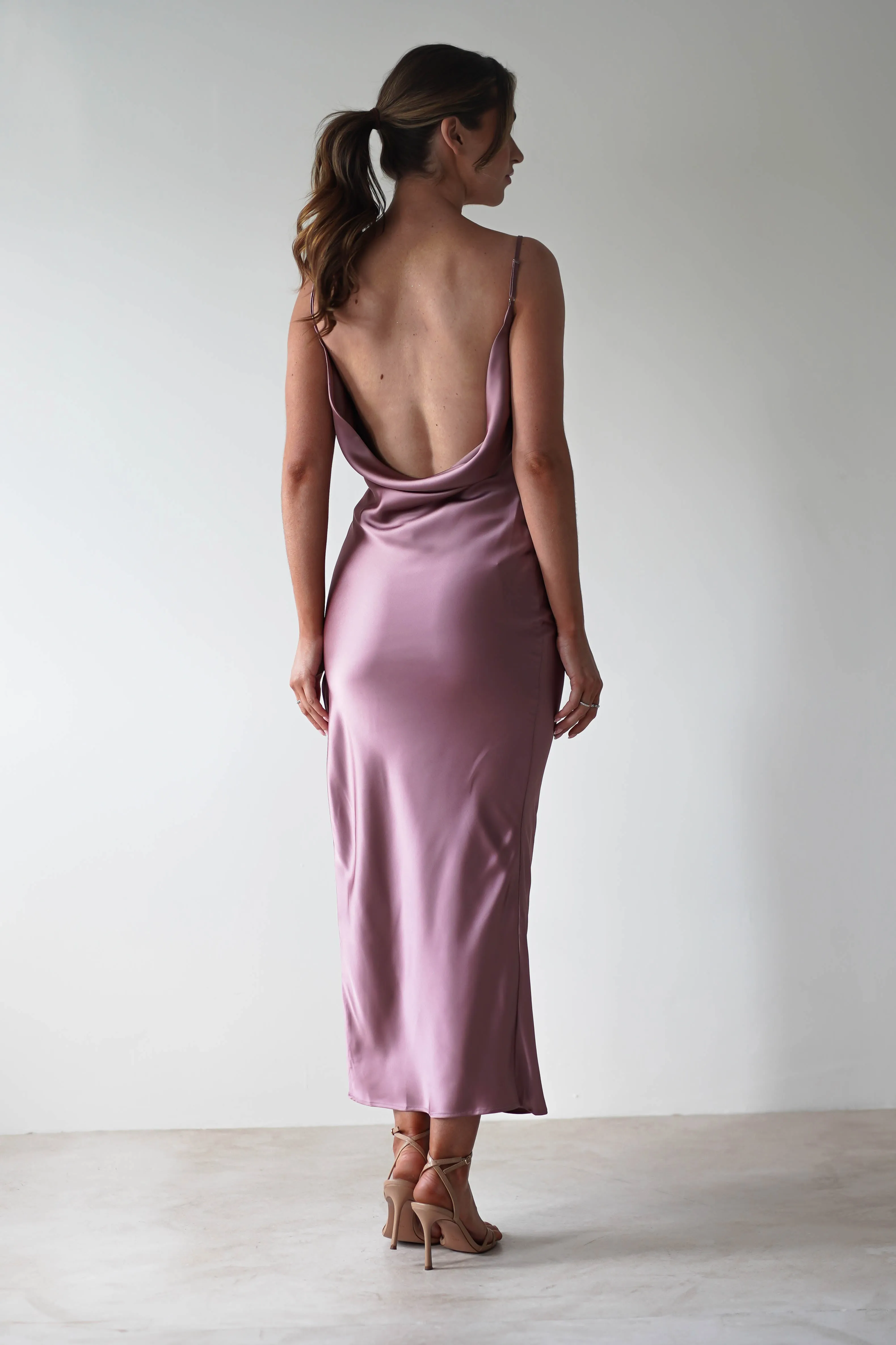 Luiza Low Back Satin Maxi Dress | Mauve