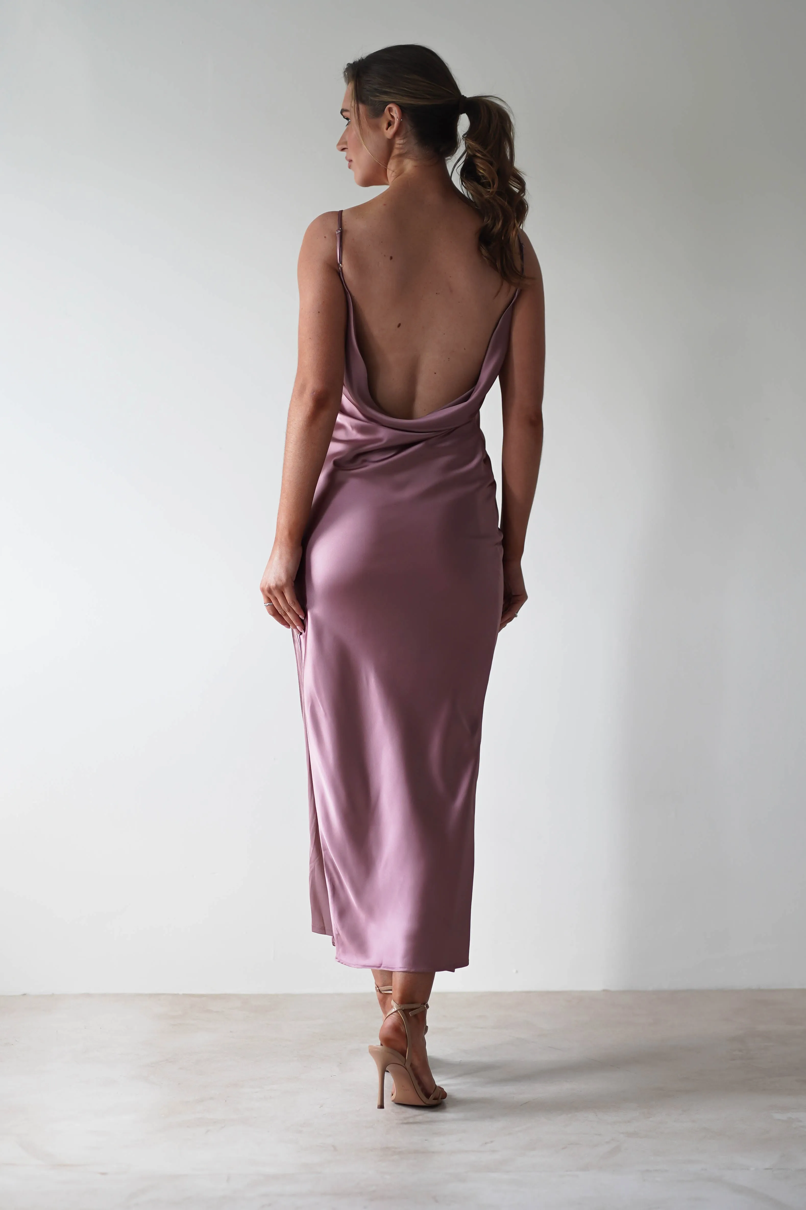 Luiza Low Back Satin Maxi Dress | Mauve