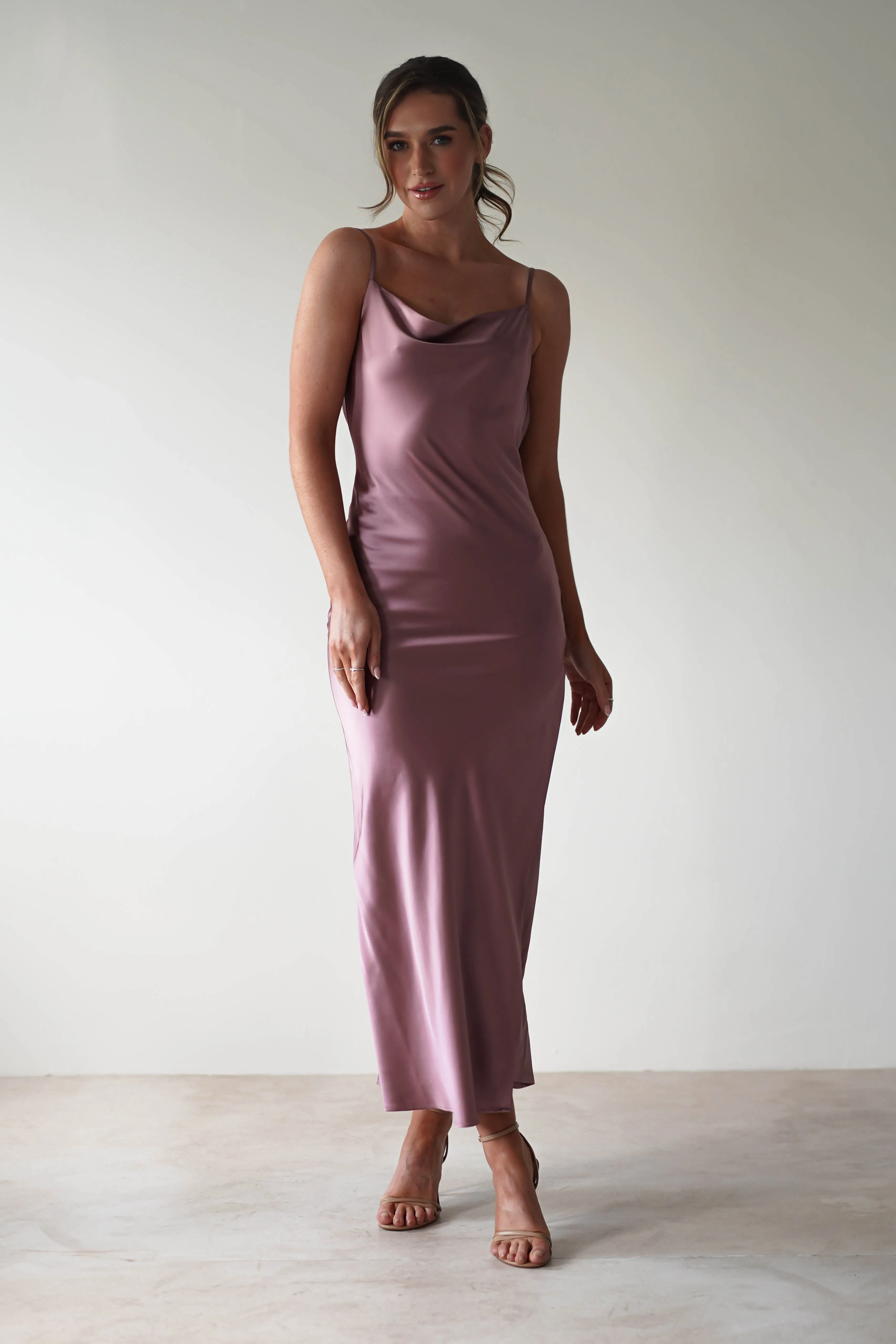 Luiza Low Back Satin Maxi Dress | Mauve