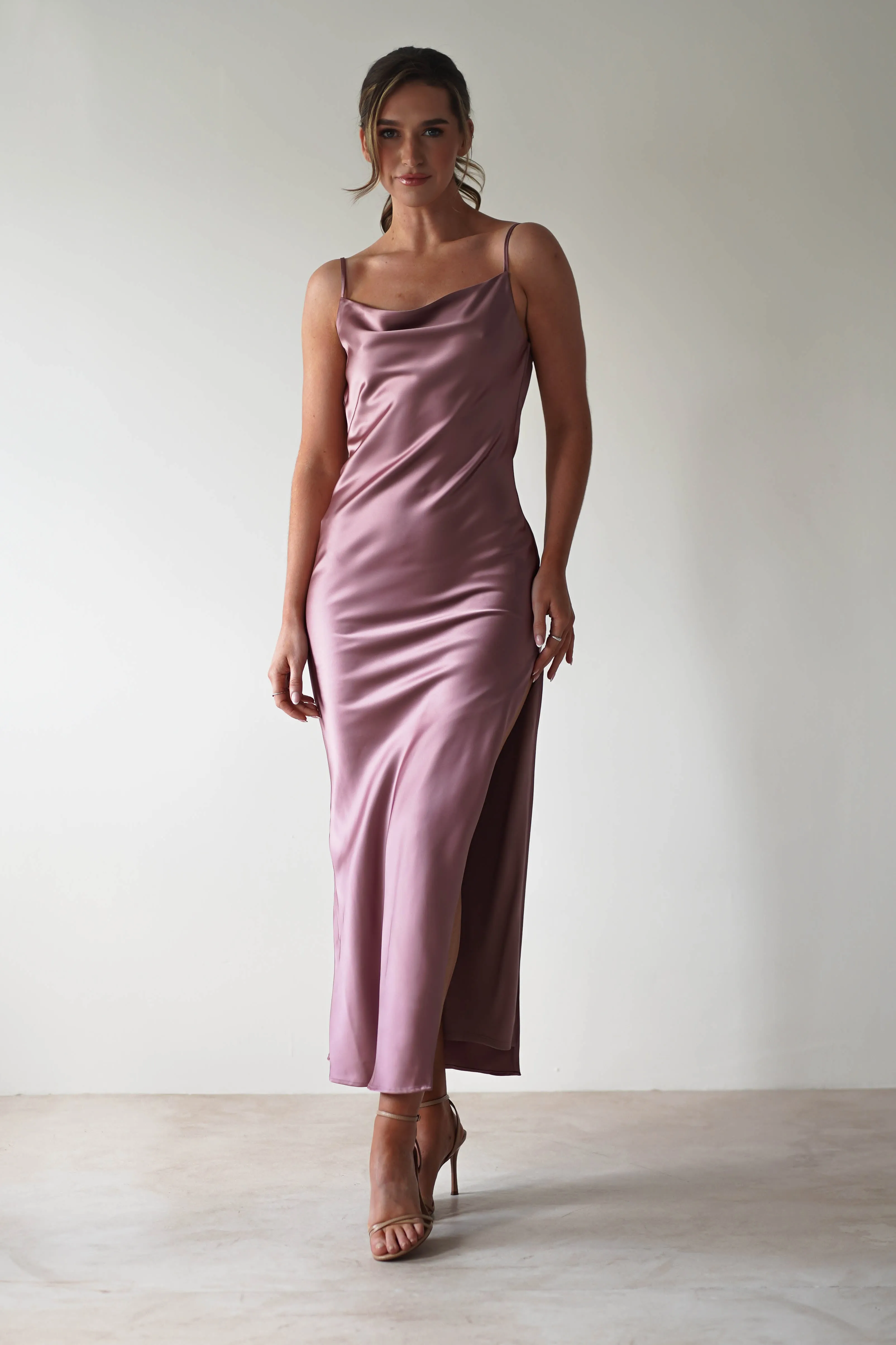 Luiza Low Back Satin Maxi Dress | Mauve