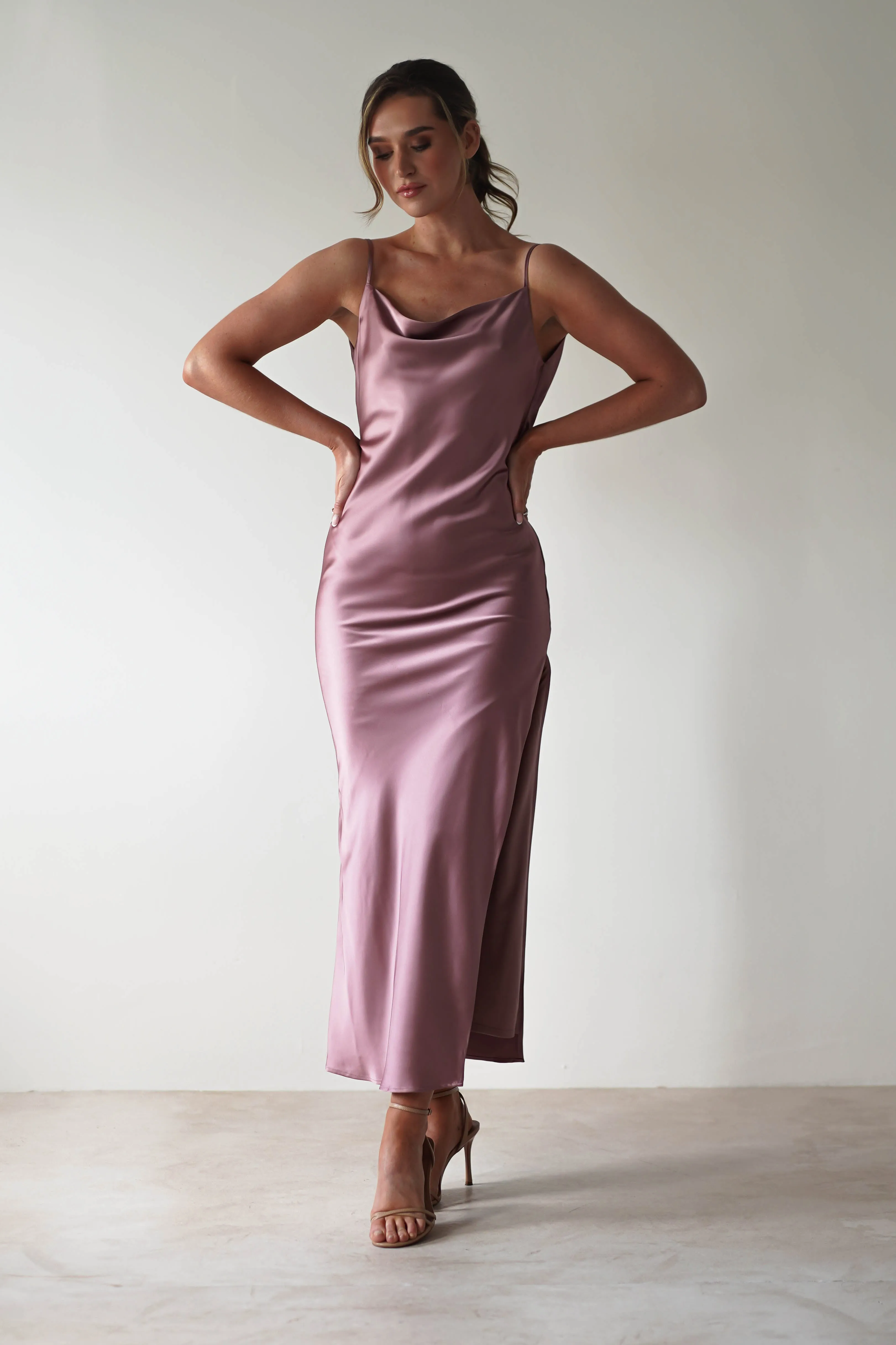 Luiza Low Back Satin Maxi Dress | Mauve