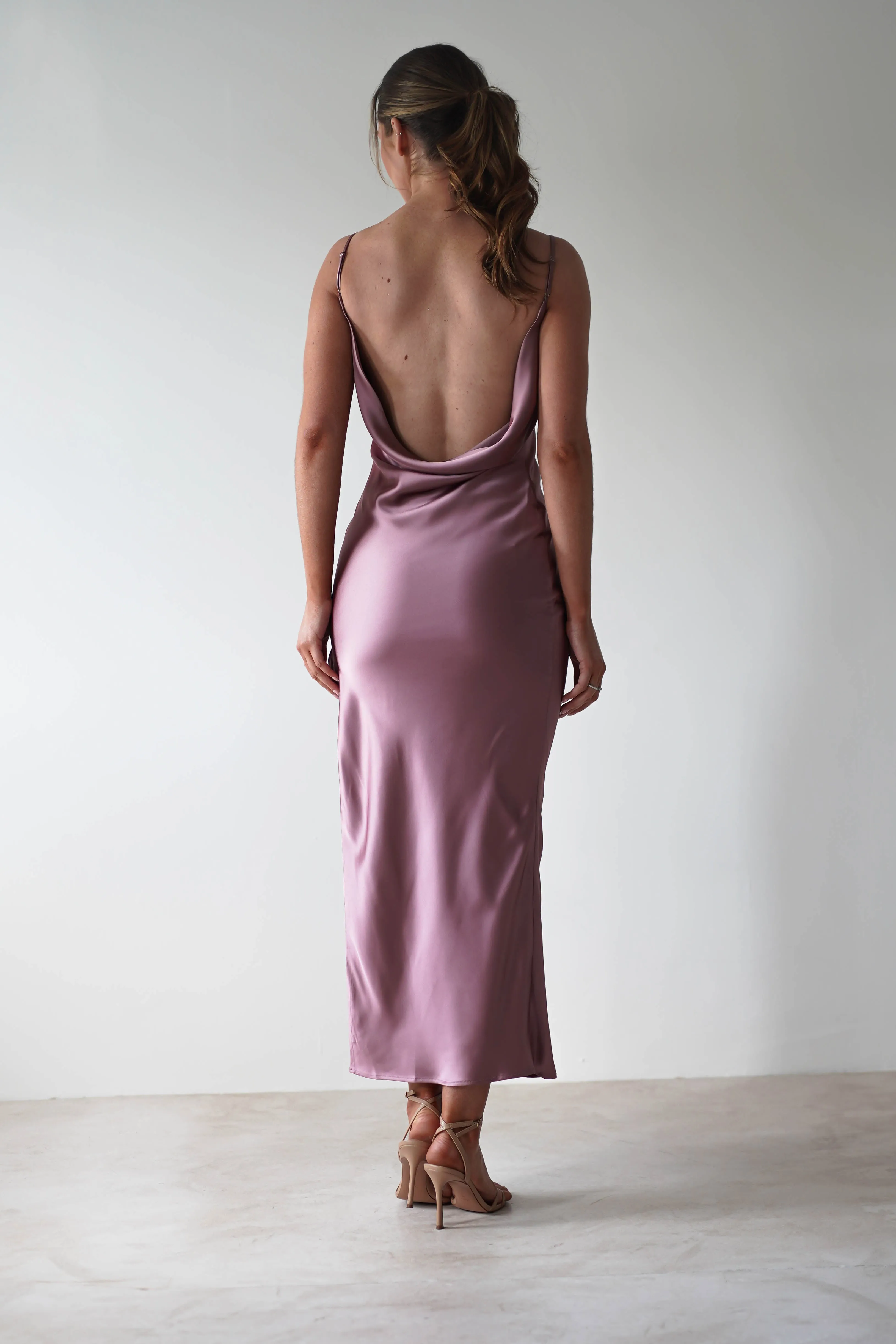 Luiza Low Back Satin Maxi Dress | Mauve