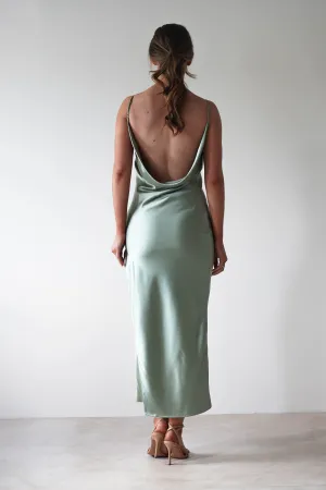 Luiza Low Back Satin Maxi Dress | Sage