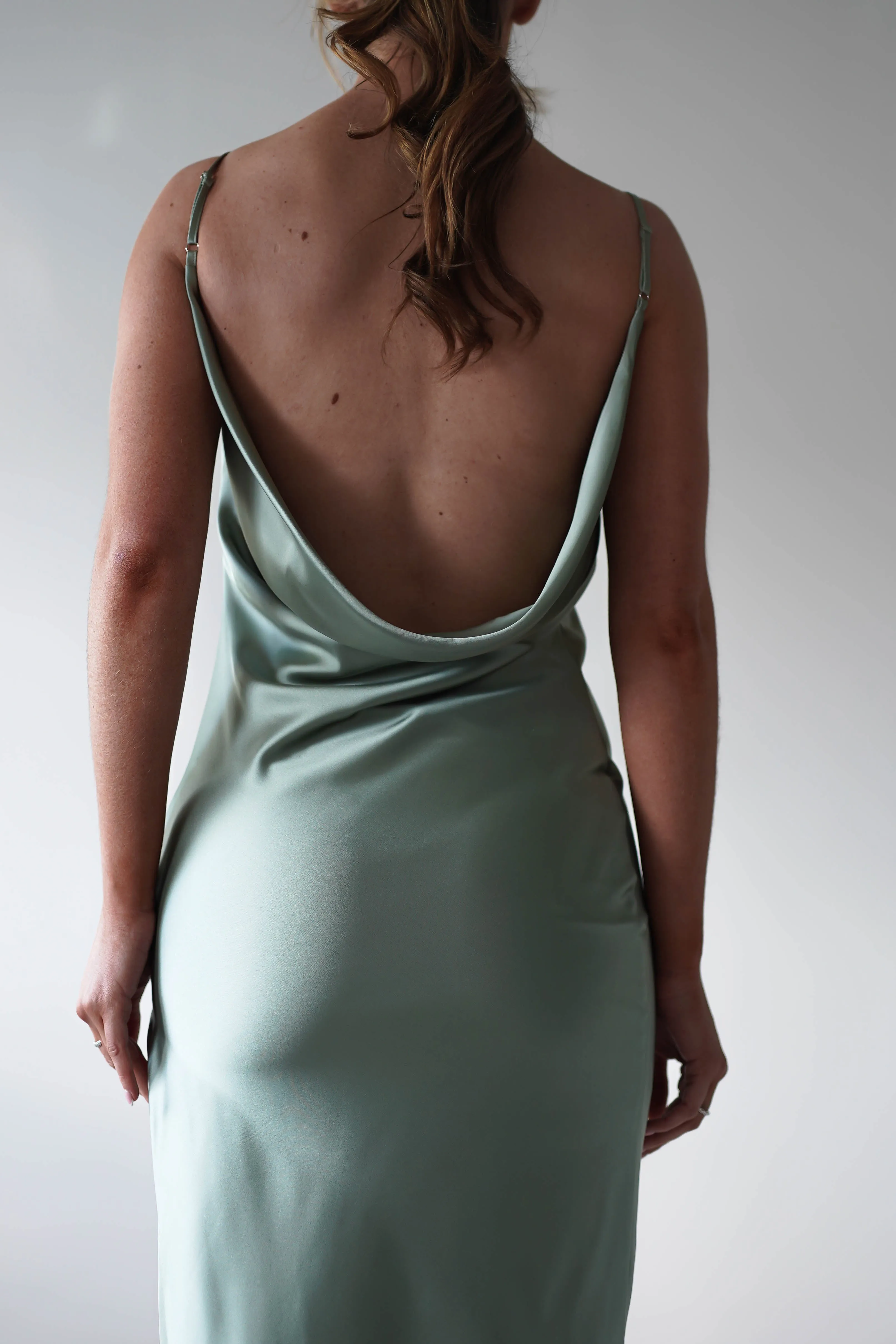 Luiza Low Back Satin Maxi Dress | Sage