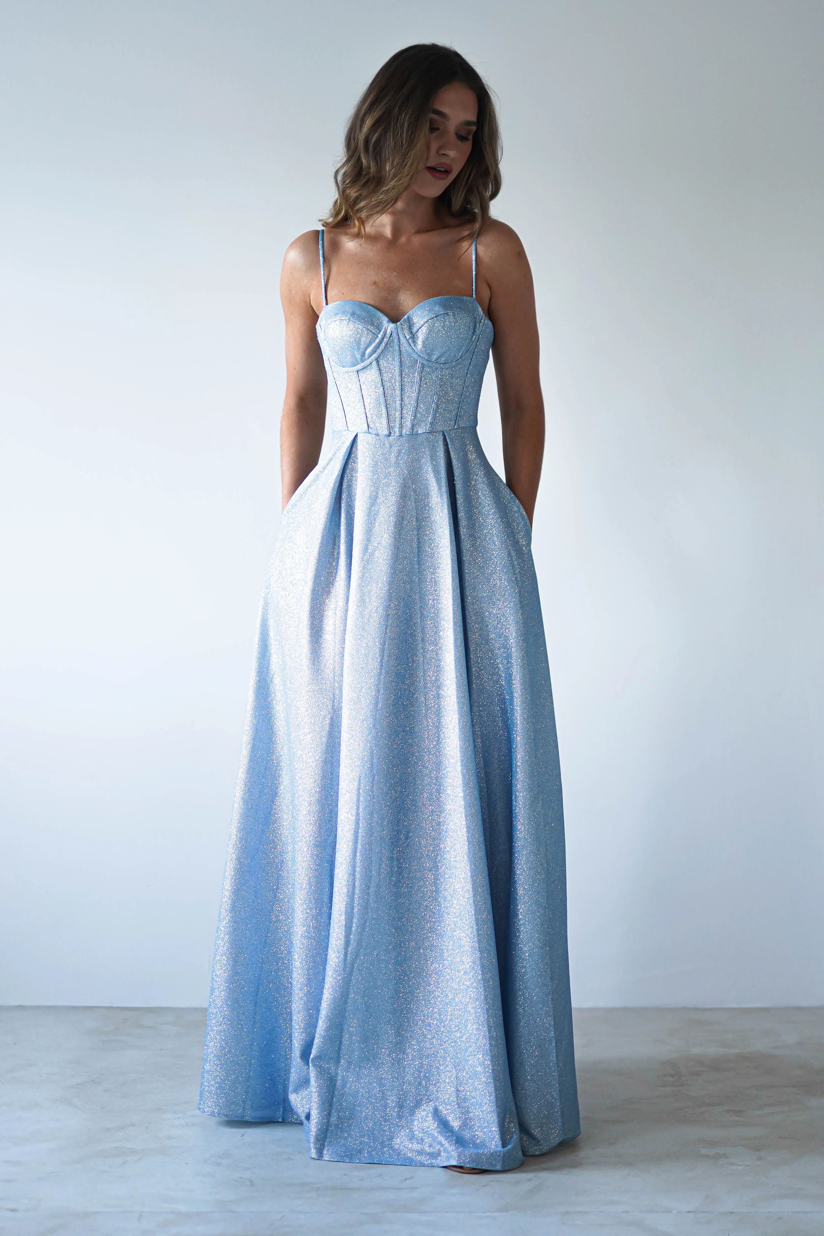 Luna Glitter Corset Aline Gown | Blue