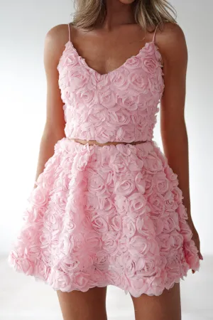 Lydia Floral-Appliqu Top & Skirt Set | Pink