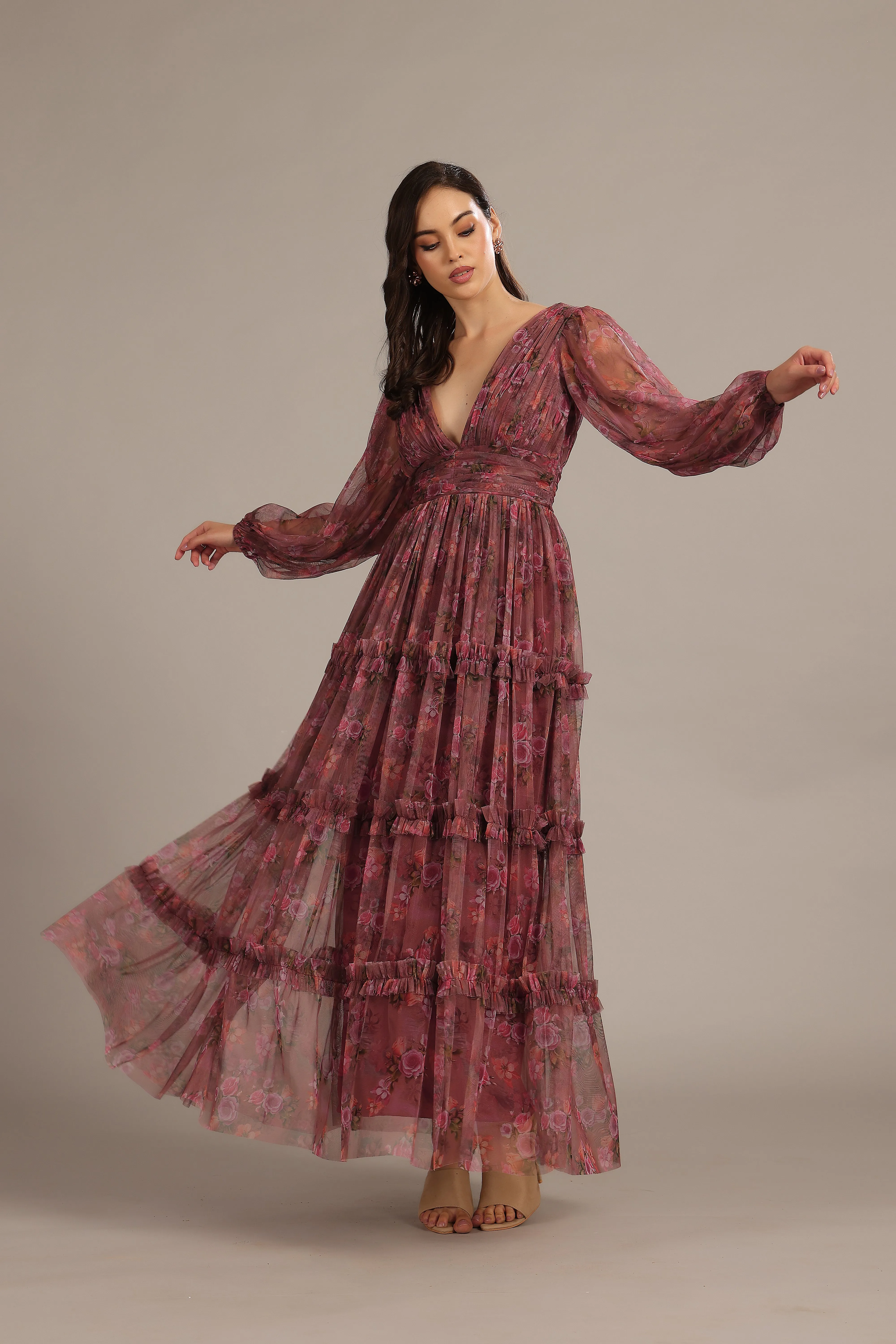 Lydia Maxi Dress in Purple Floral