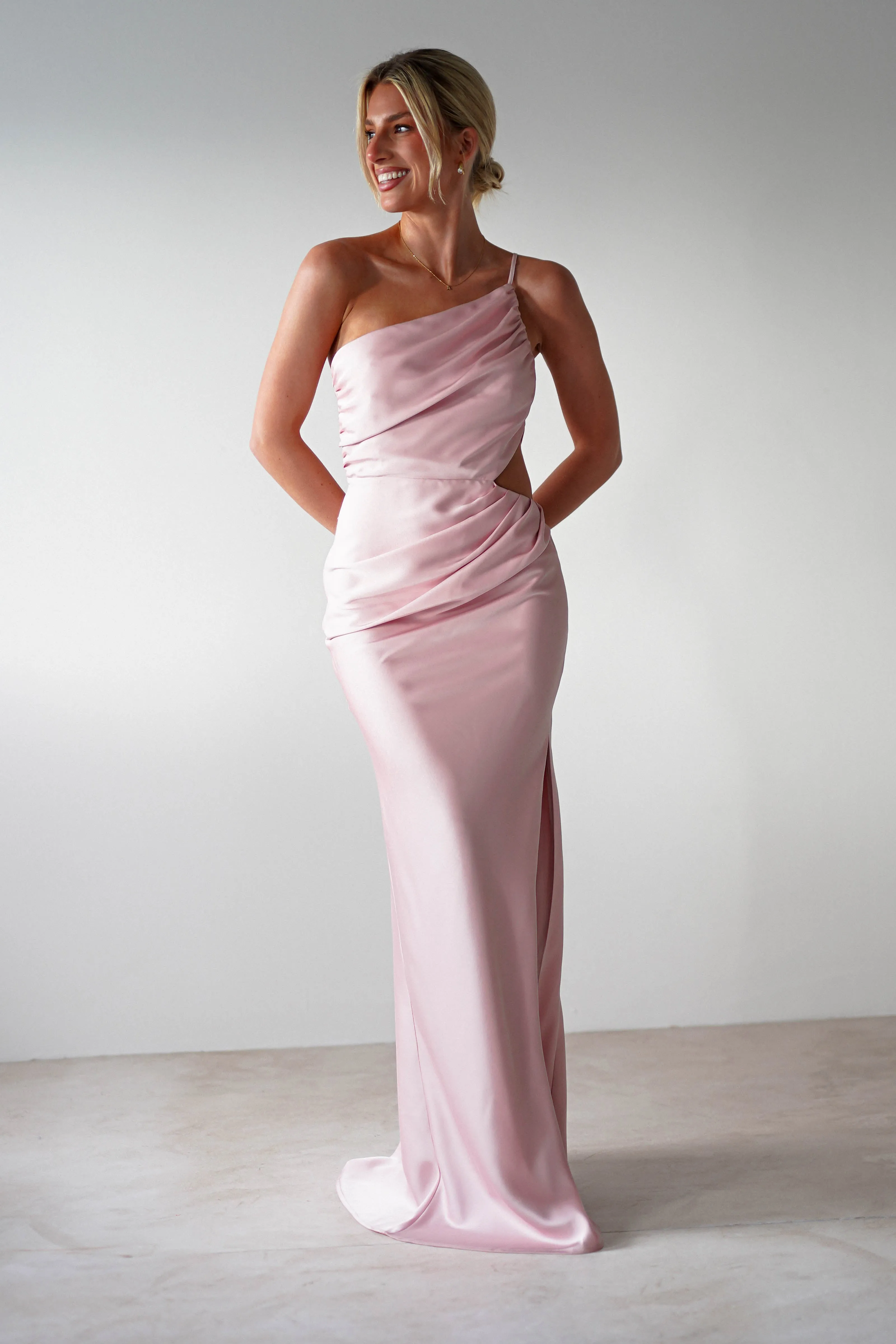 Lyra Soft Matte Satin Maxi Dress | Blush Pink