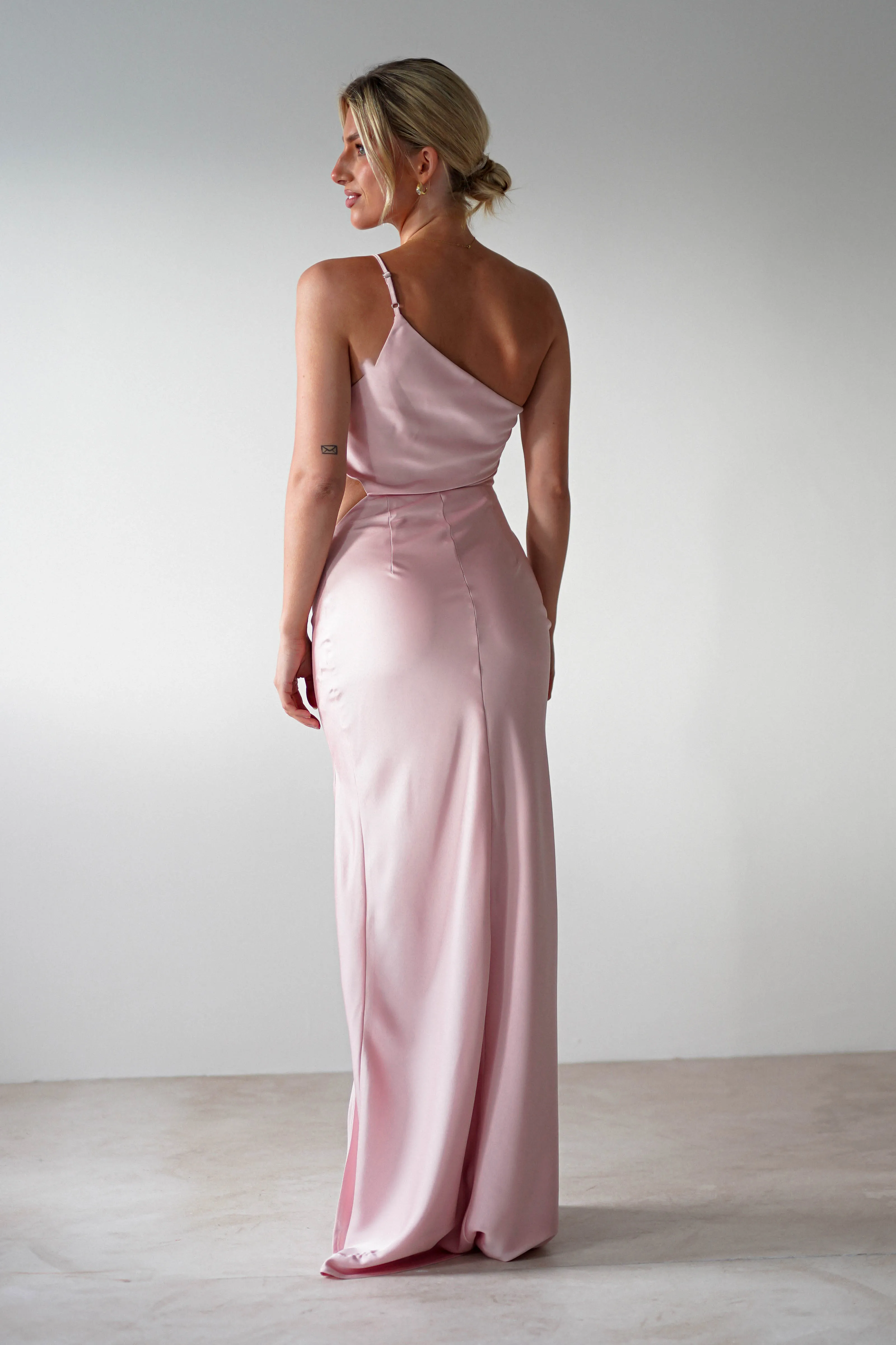 Lyra Soft Matte Satin Maxi Dress | Blush Pink