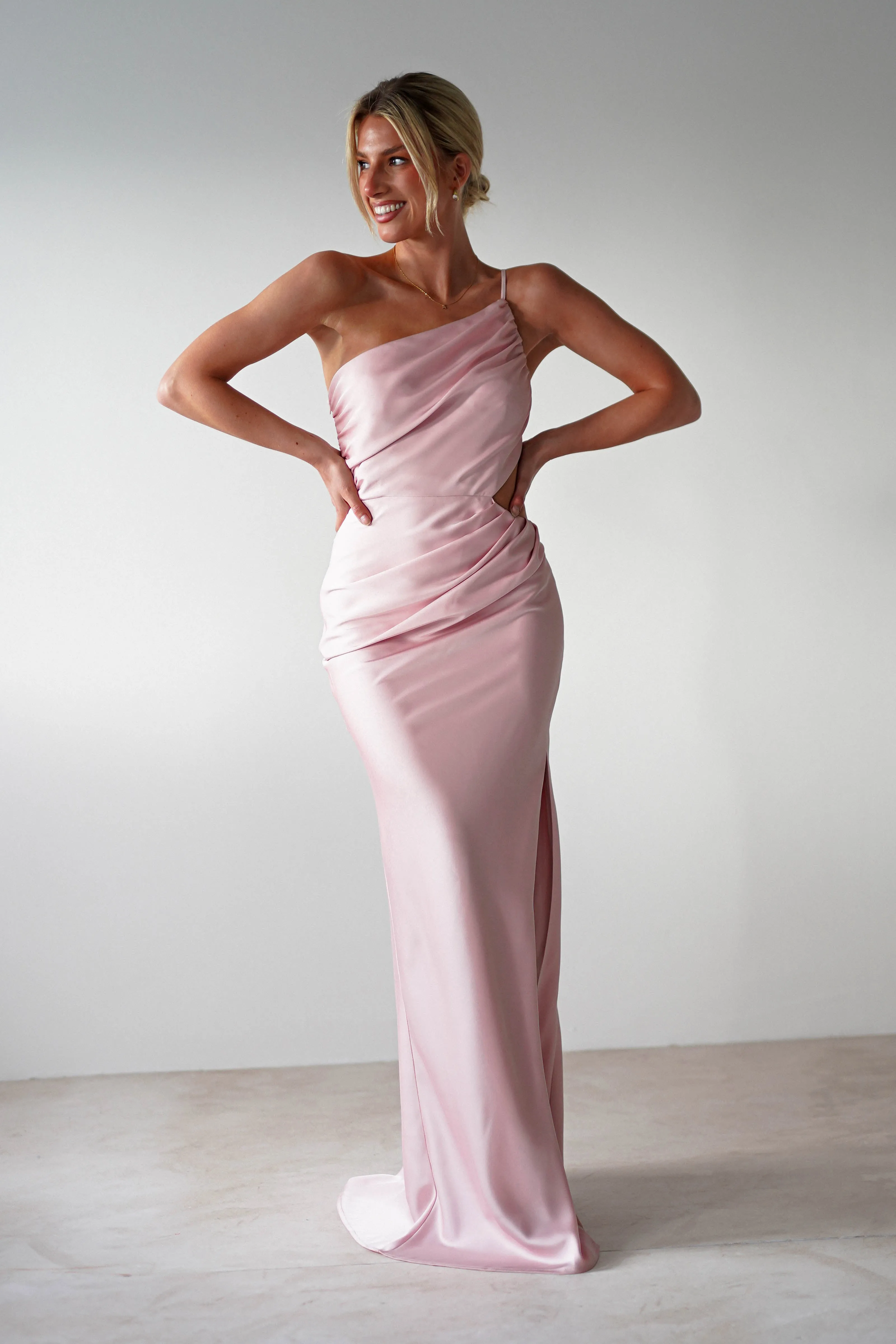 Lyra Soft Matte Satin Maxi Dress | Blush Pink