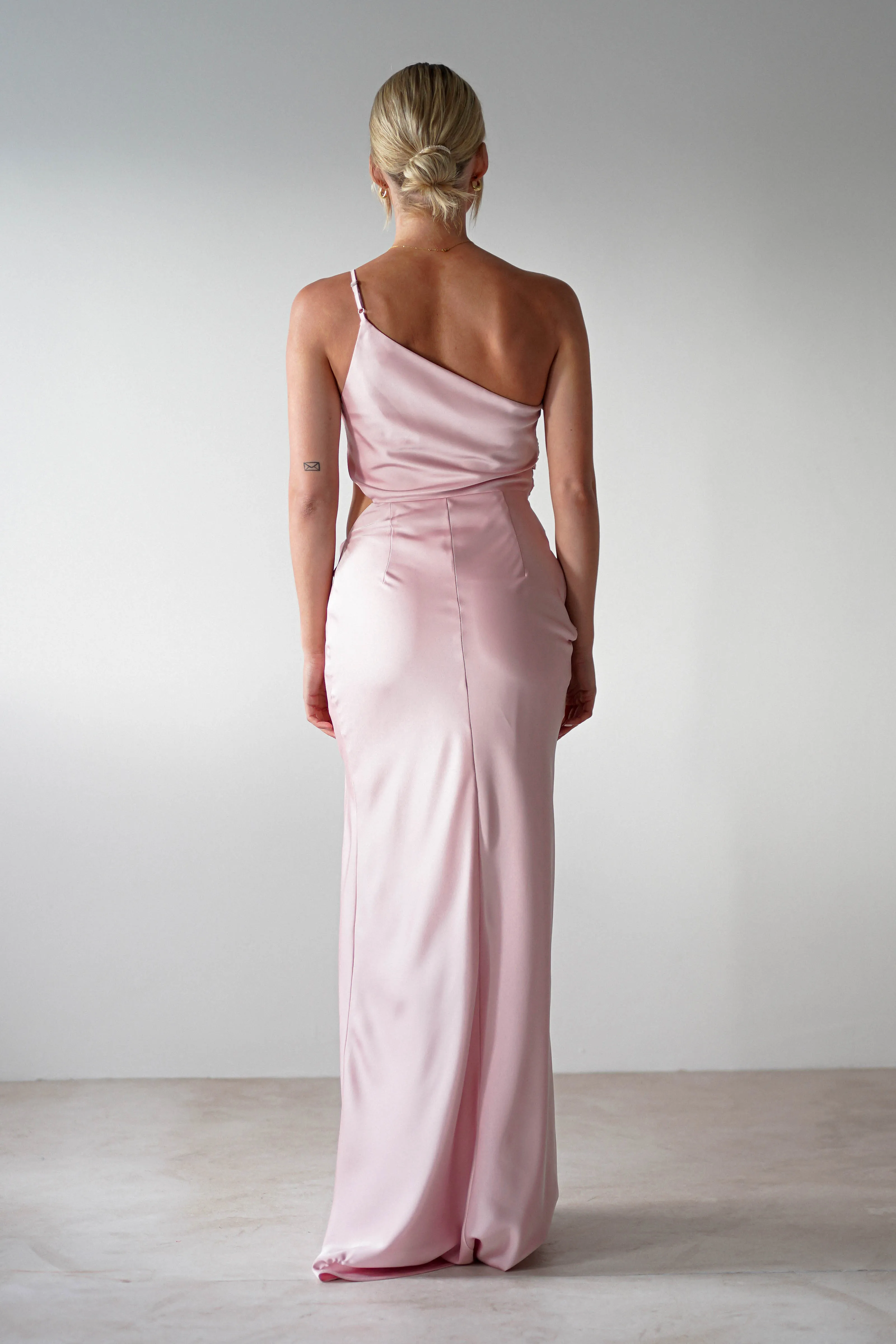 Lyra Soft Matte Satin Maxi Dress | Blush Pink