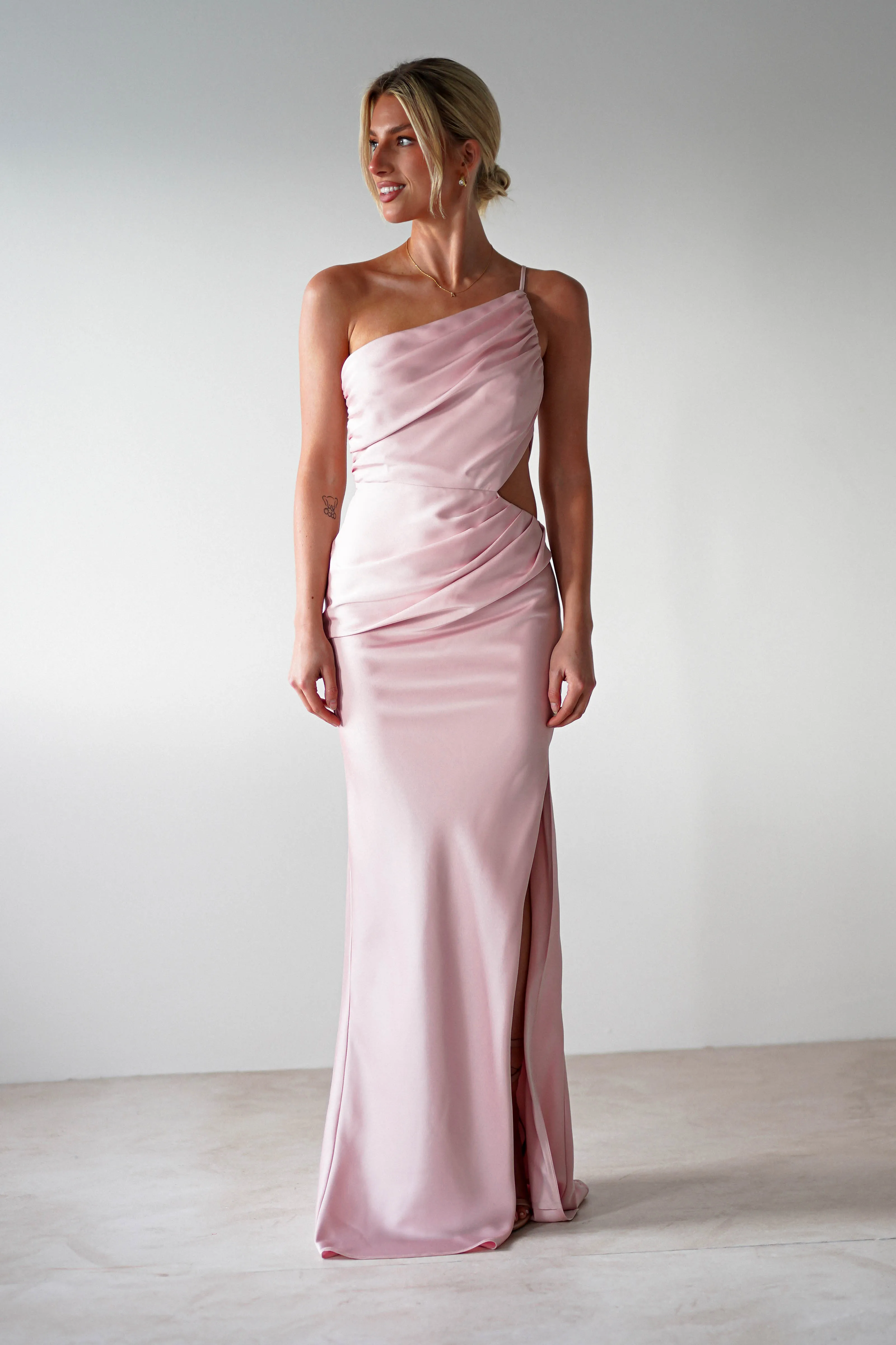 Lyra Soft Matte Satin Maxi Dress | Blush Pink