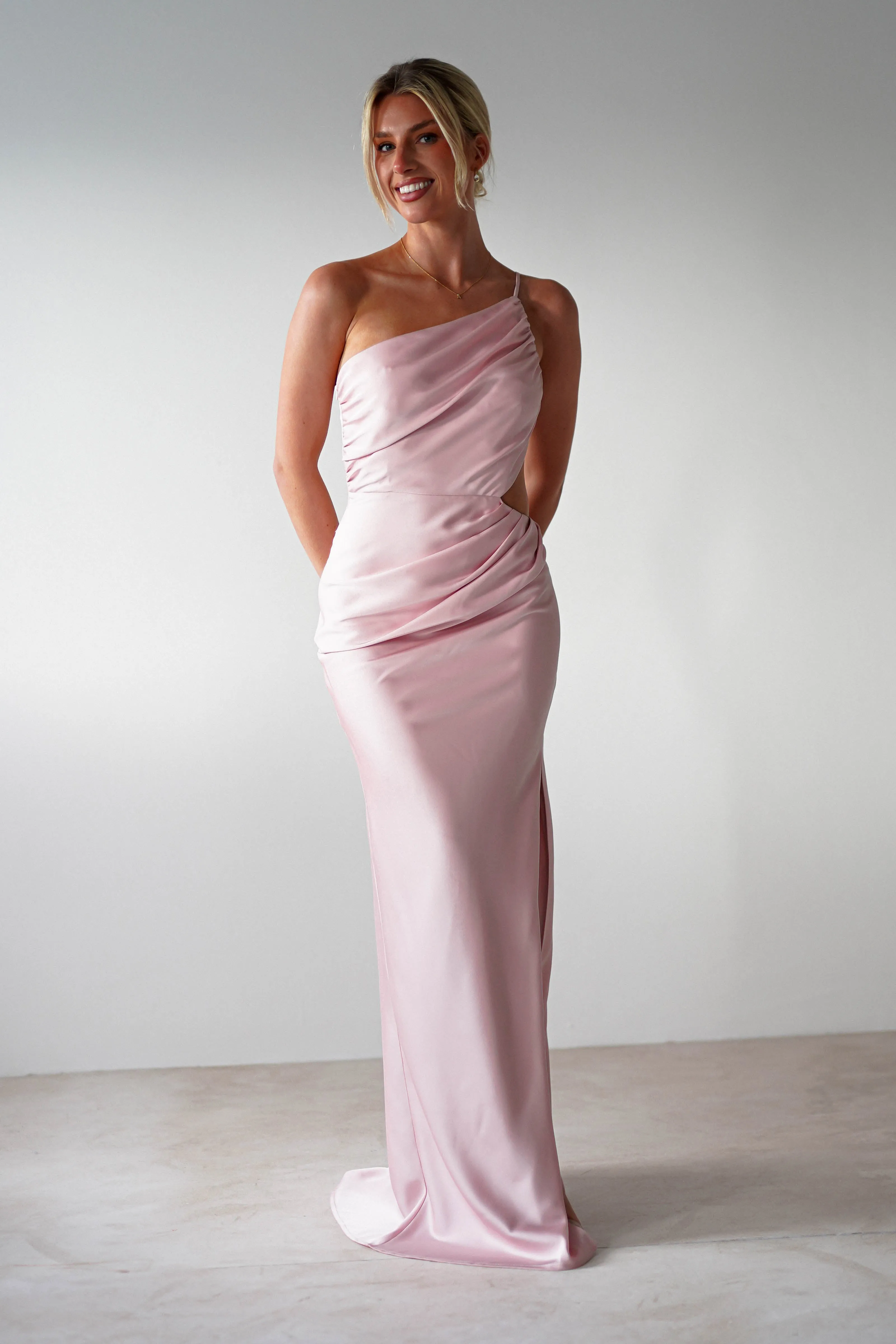 Lyra Soft Matte Satin Maxi Dress | Blush Pink
