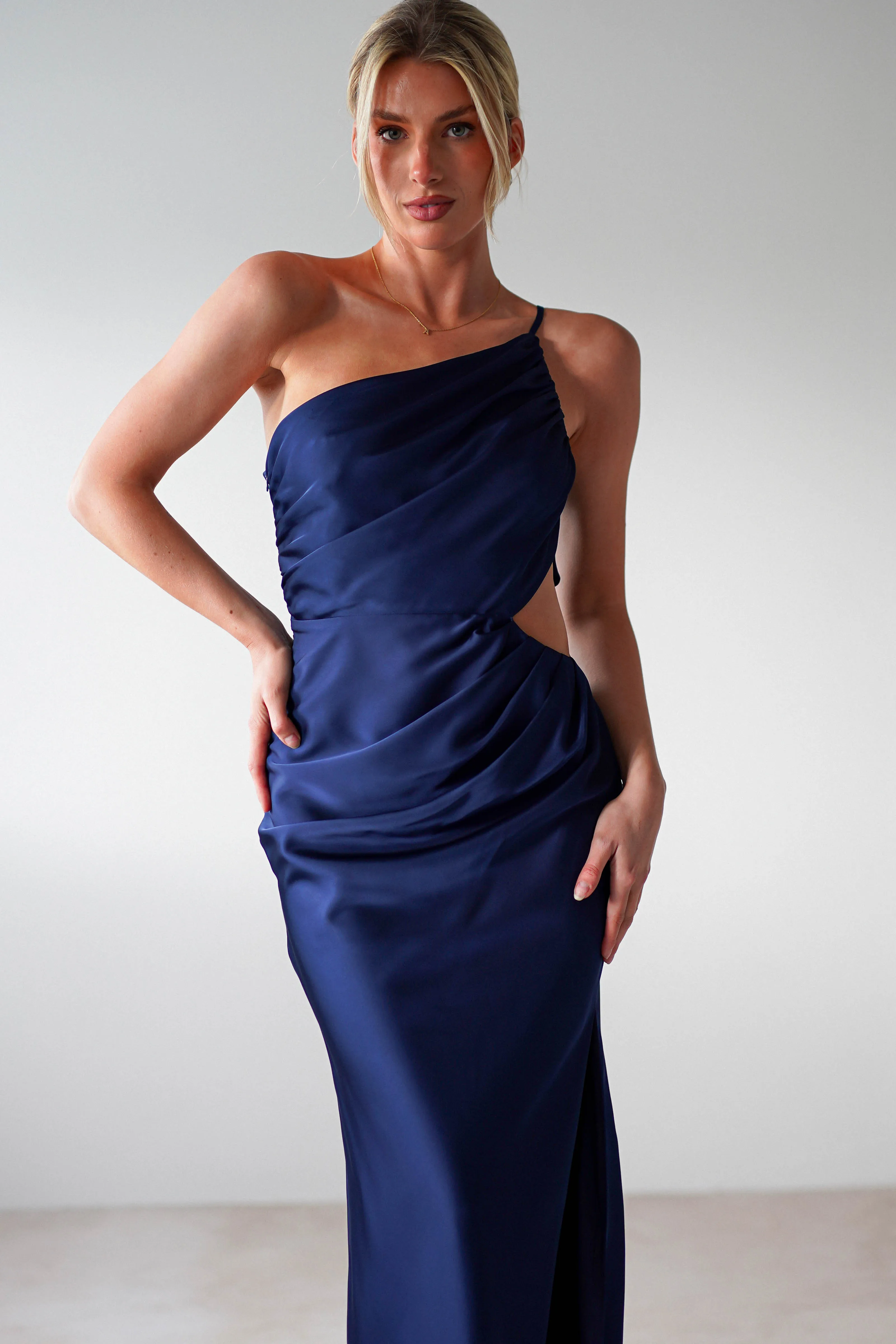 Lyra Soft Matte Satin Maxi Dress | Navy