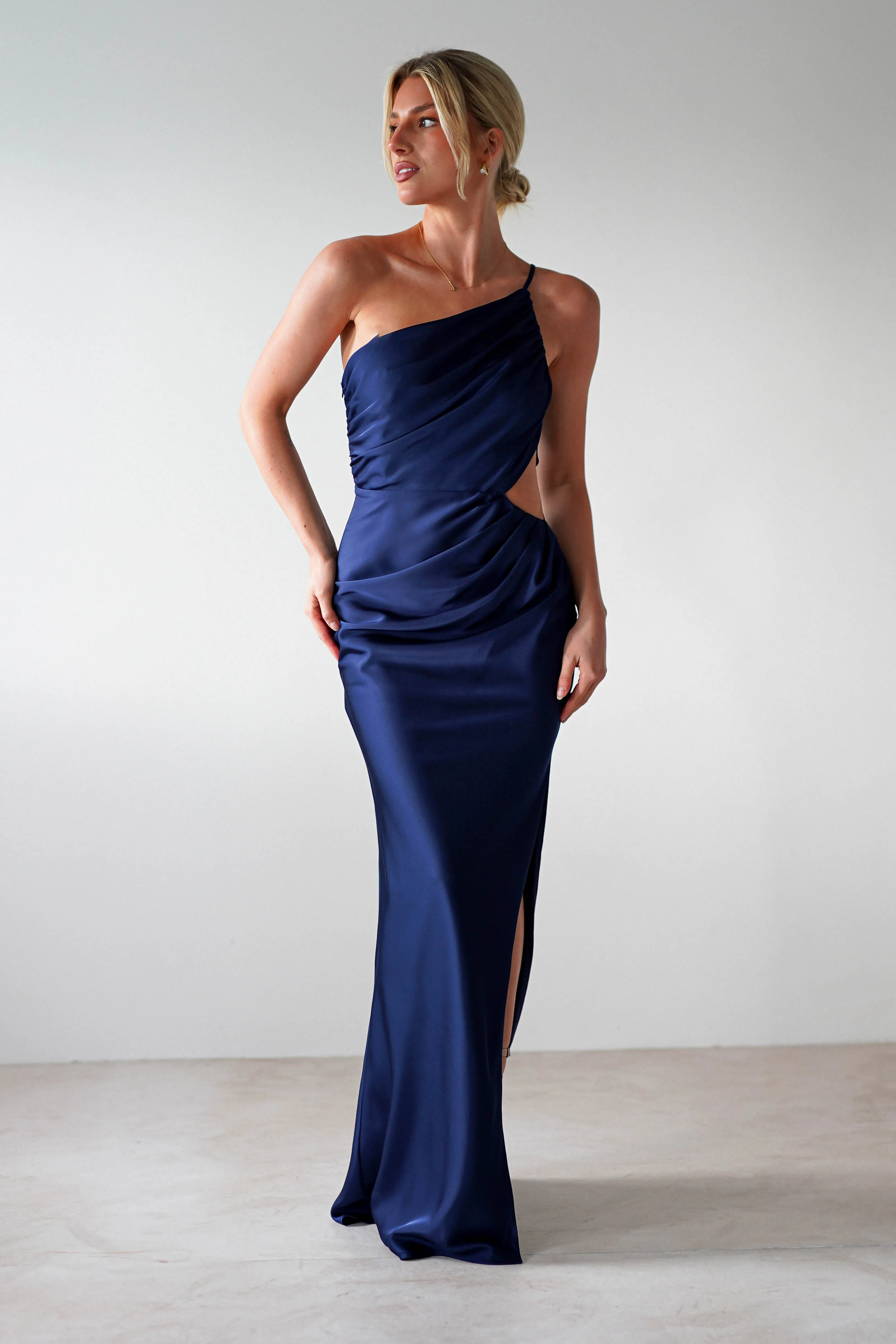 Lyra Soft Matte Satin Maxi Dress | Navy
