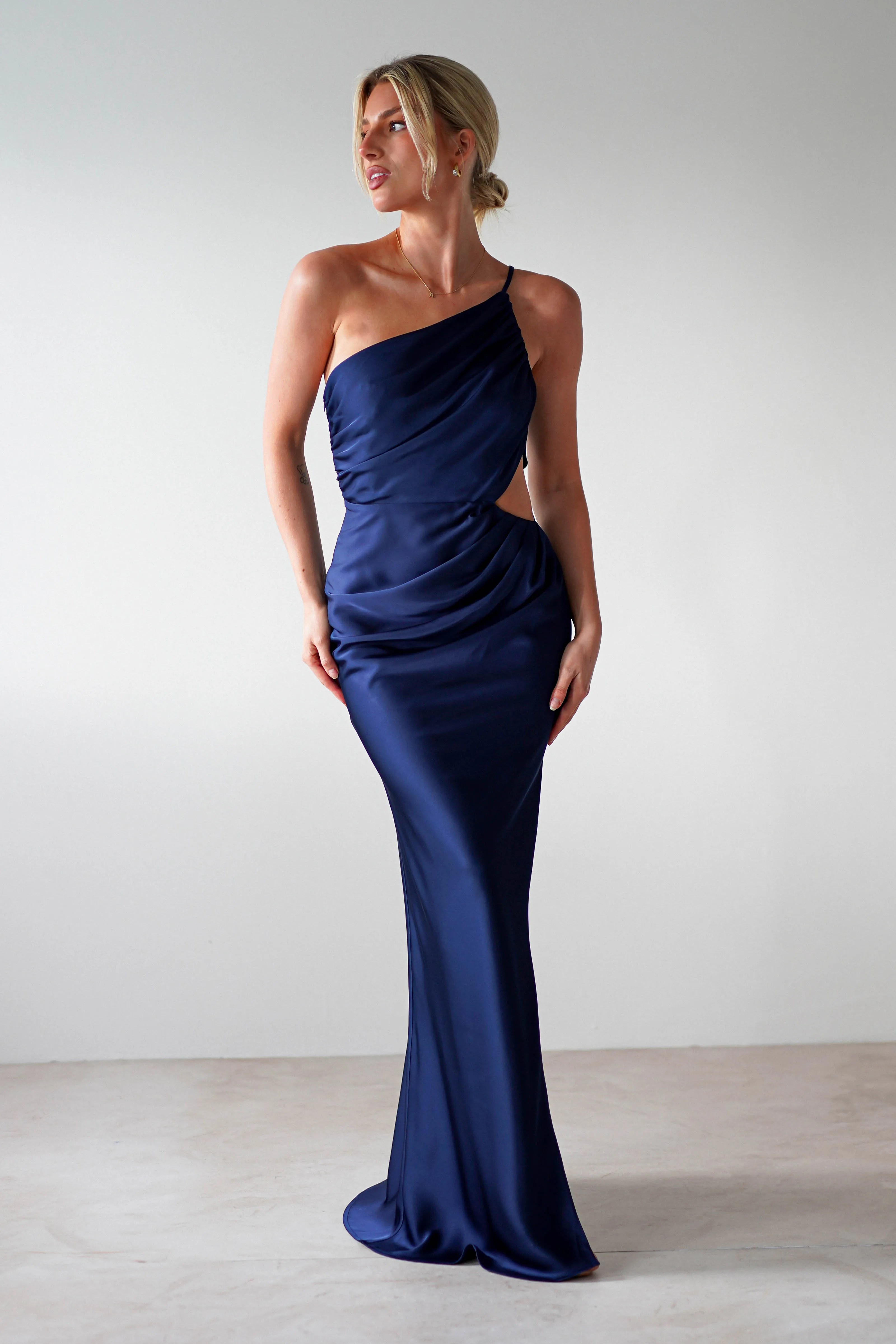 Lyra Soft Matte Satin Maxi Dress | Navy