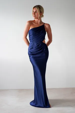 Lyra Soft Matte Satin Maxi Dress | Navy