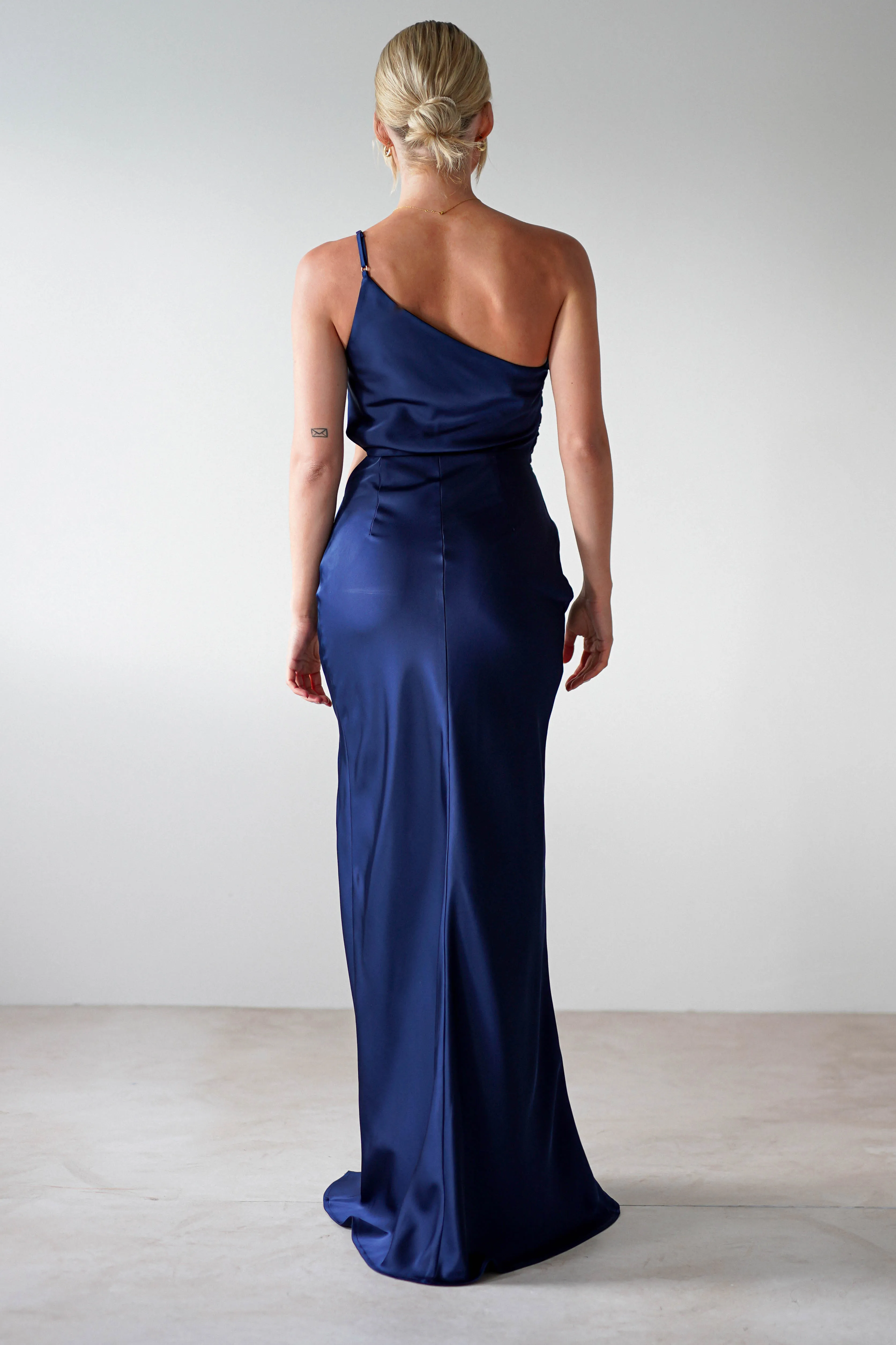 Lyra Soft Matte Satin Maxi Dress | Navy
