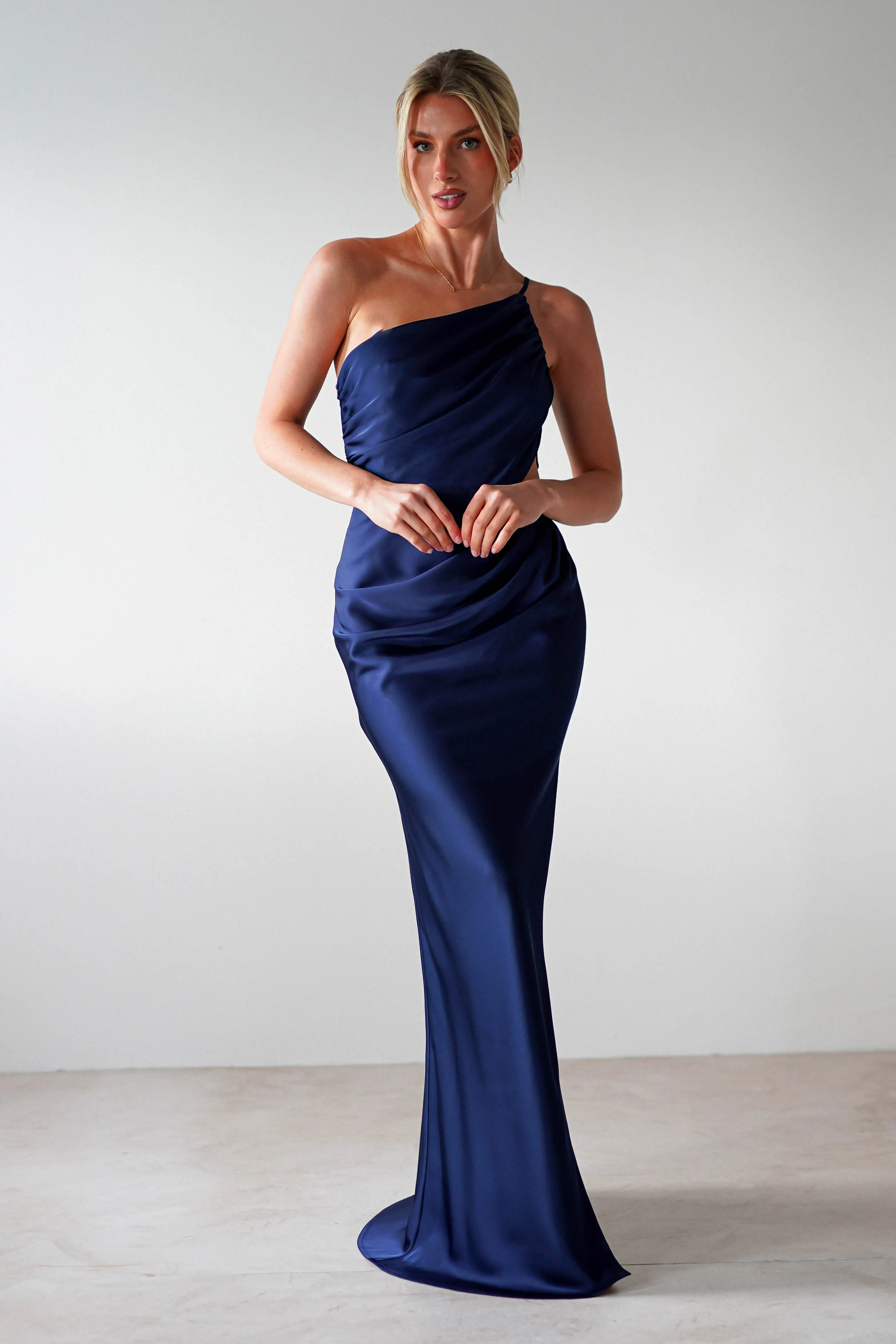 Lyra Soft Matte Satin Maxi Dress | Navy