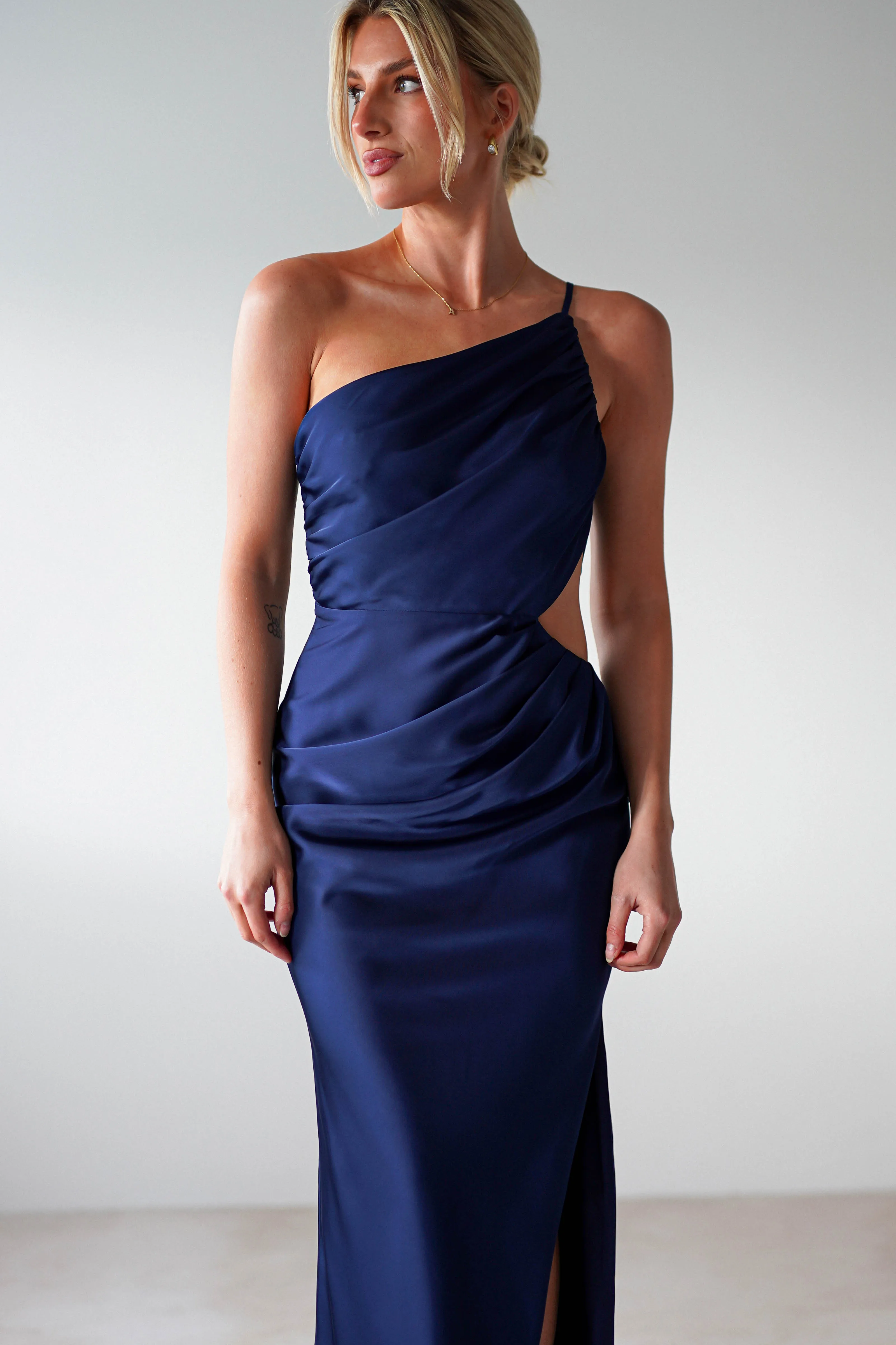 Lyra Soft Matte Satin Maxi Dress | Navy