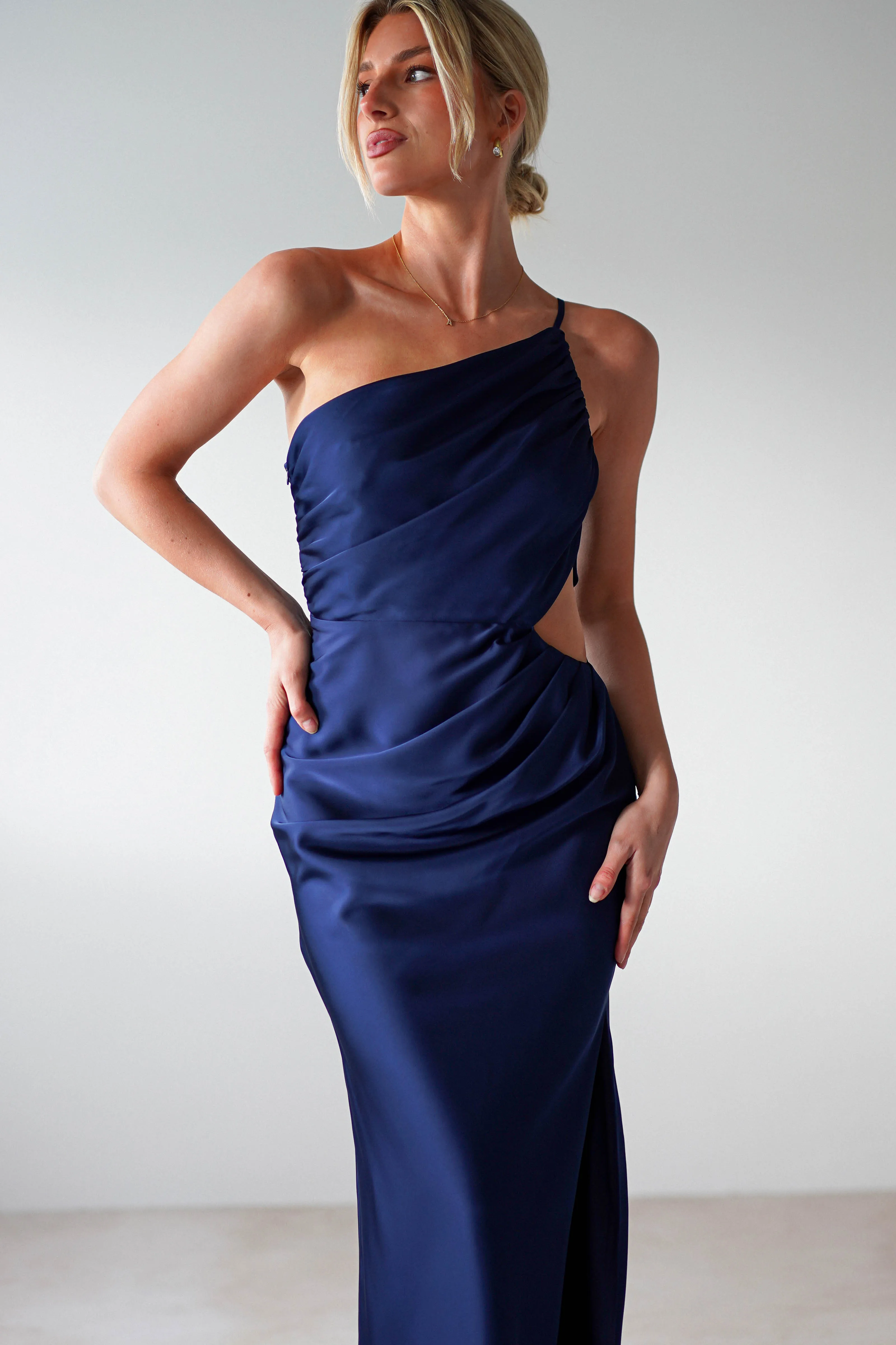 Lyra Soft Matte Satin Maxi Dress | Navy