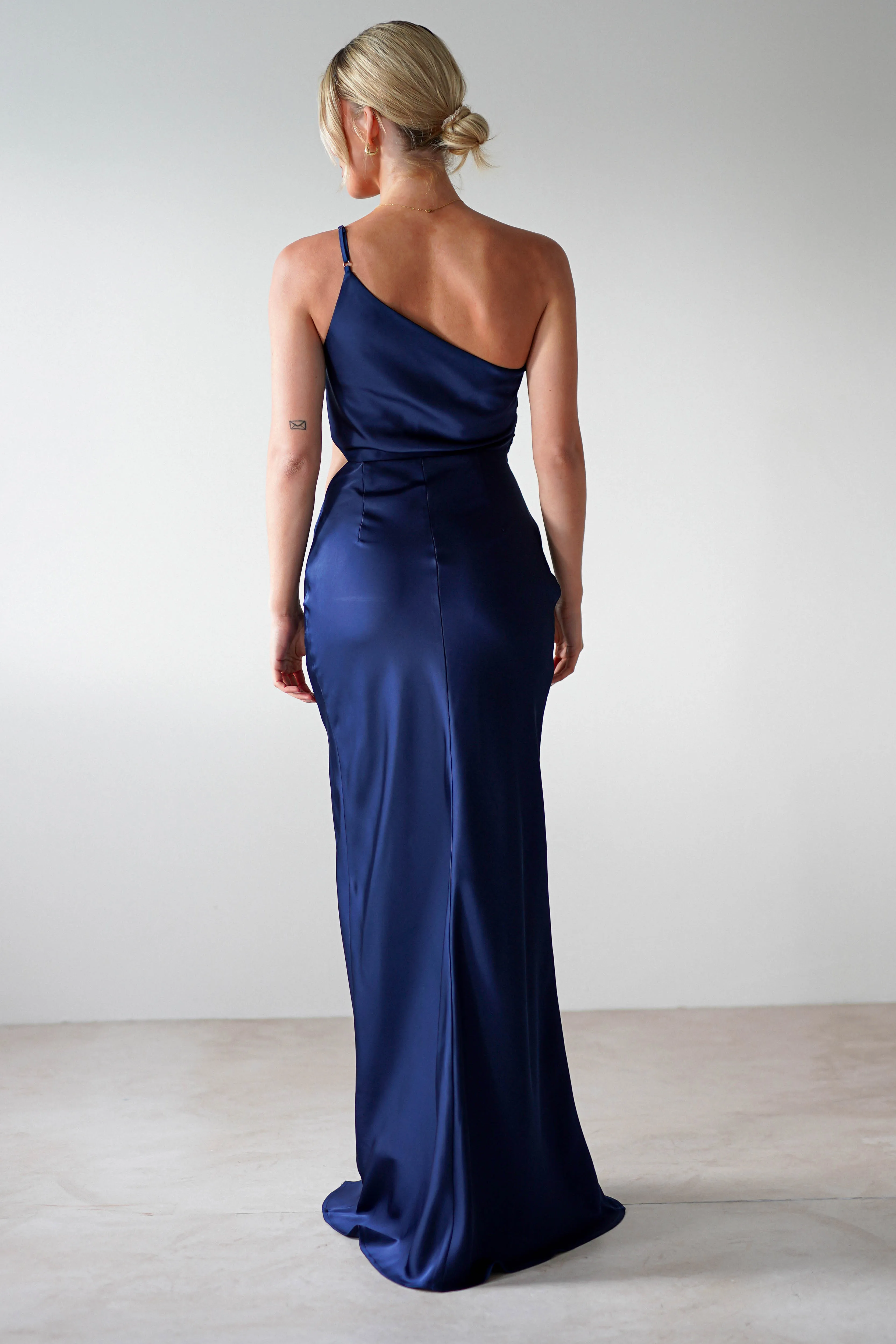 Lyra Soft Matte Satin Maxi Dress | Navy
