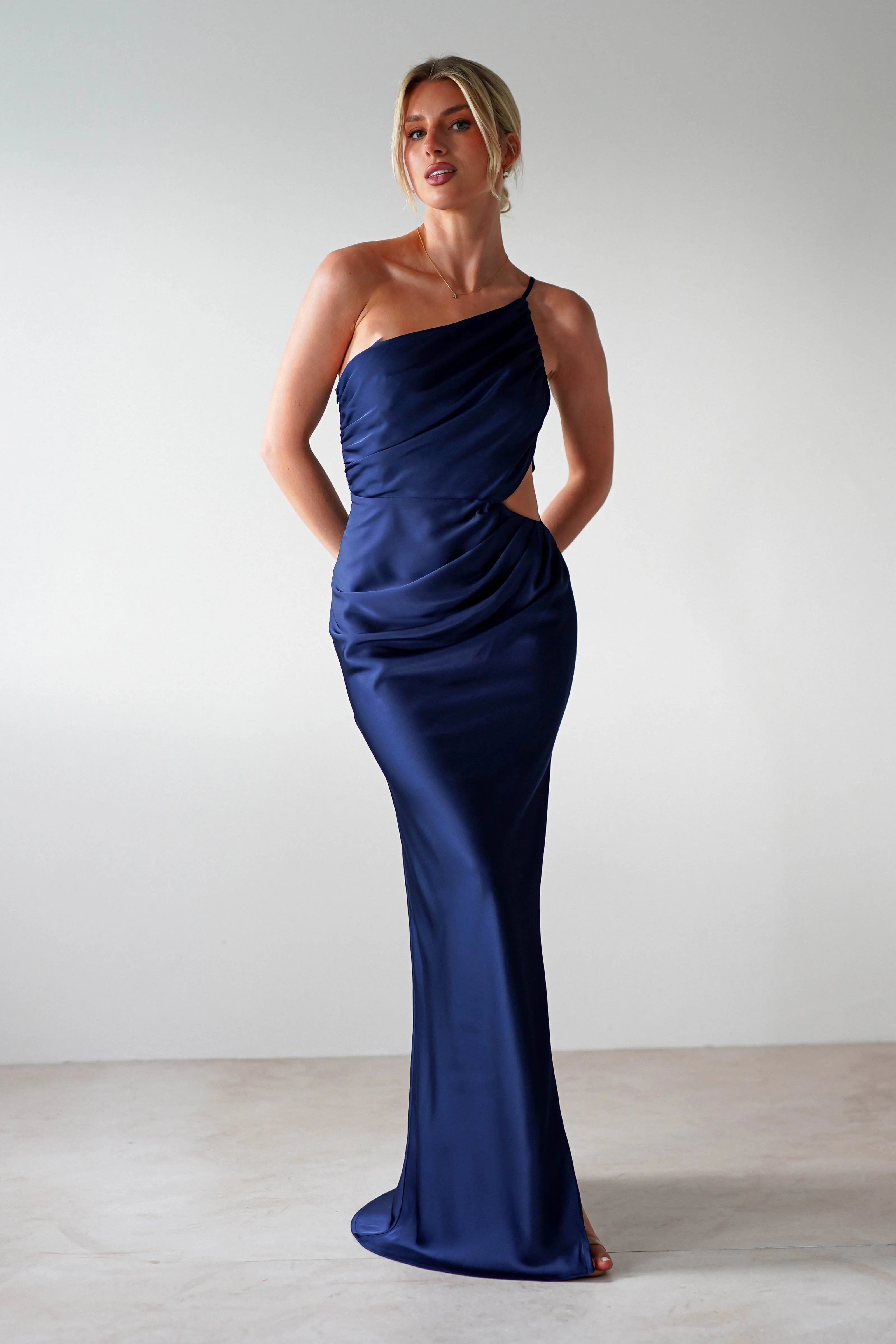 Lyra Soft Matte Satin Maxi Dress | Navy