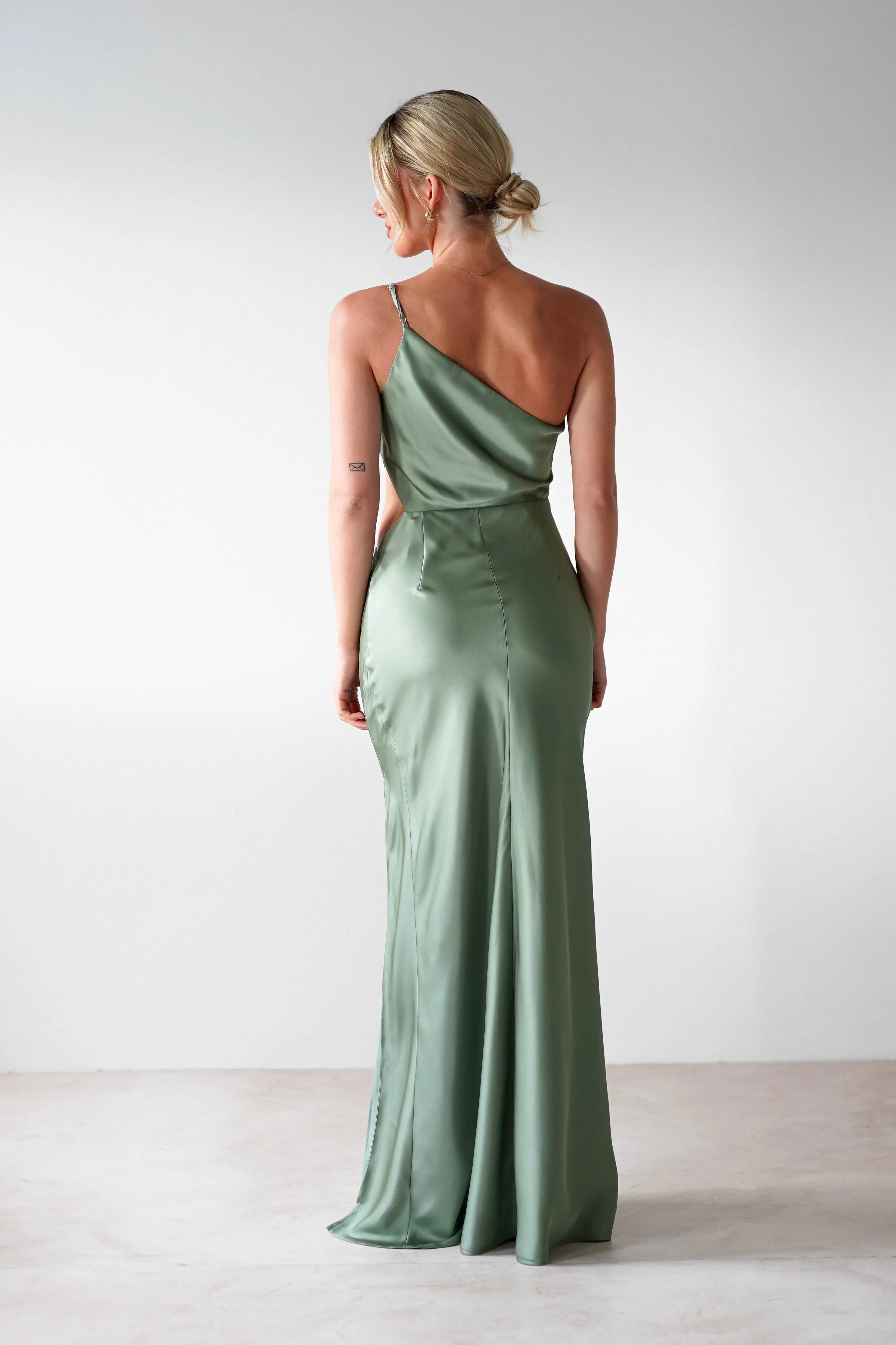 Lyra Soft Matte Satin Maxi Dress | Olive