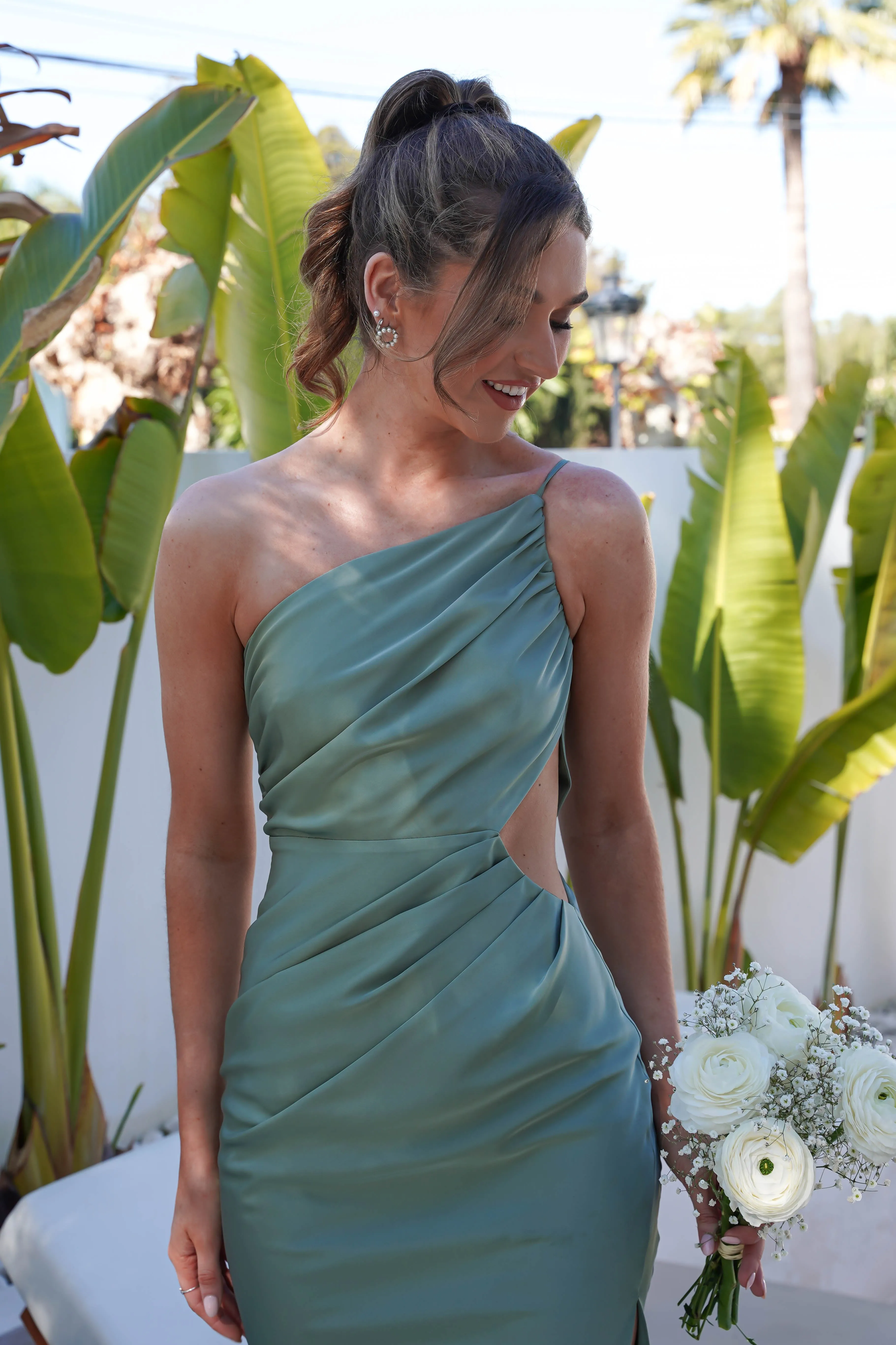 Lyra Soft Matte Satin Maxi Dress | Olive