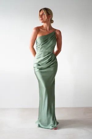 Lyra Soft Matte Satin Maxi Dress | Olive