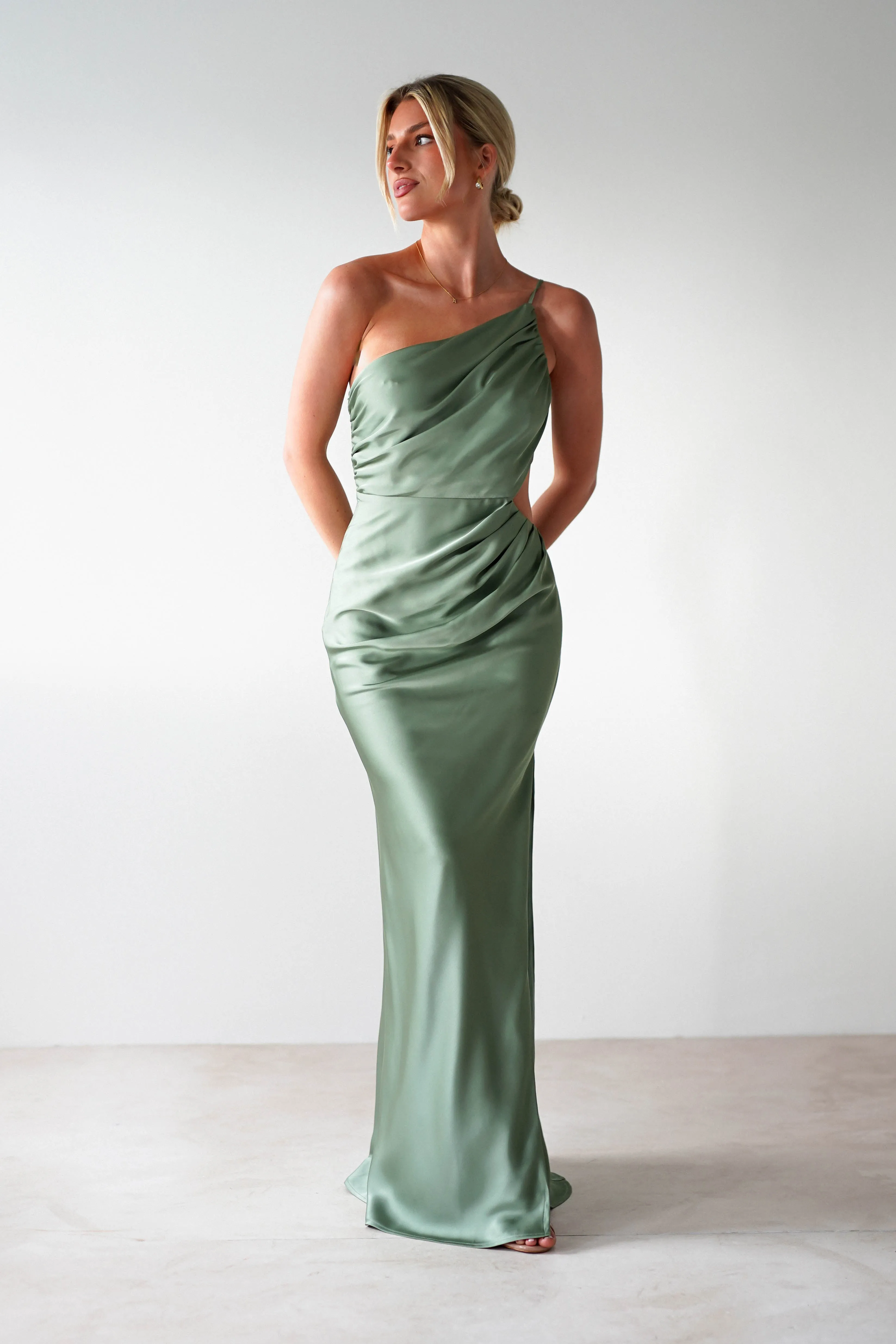 Lyra Soft Matte Satin Maxi Dress | Olive