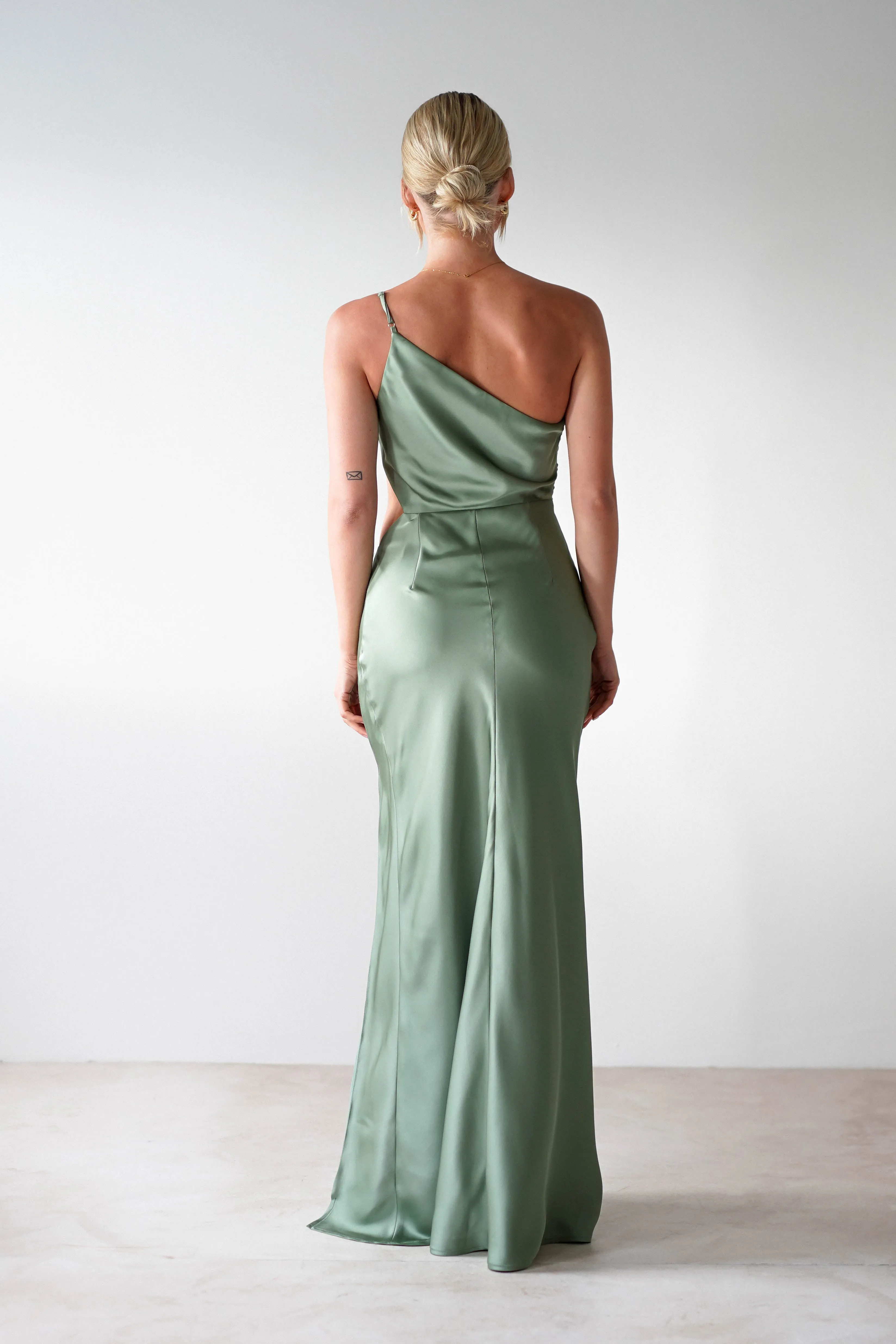 Lyra Soft Matte Satin Maxi Dress | Olive