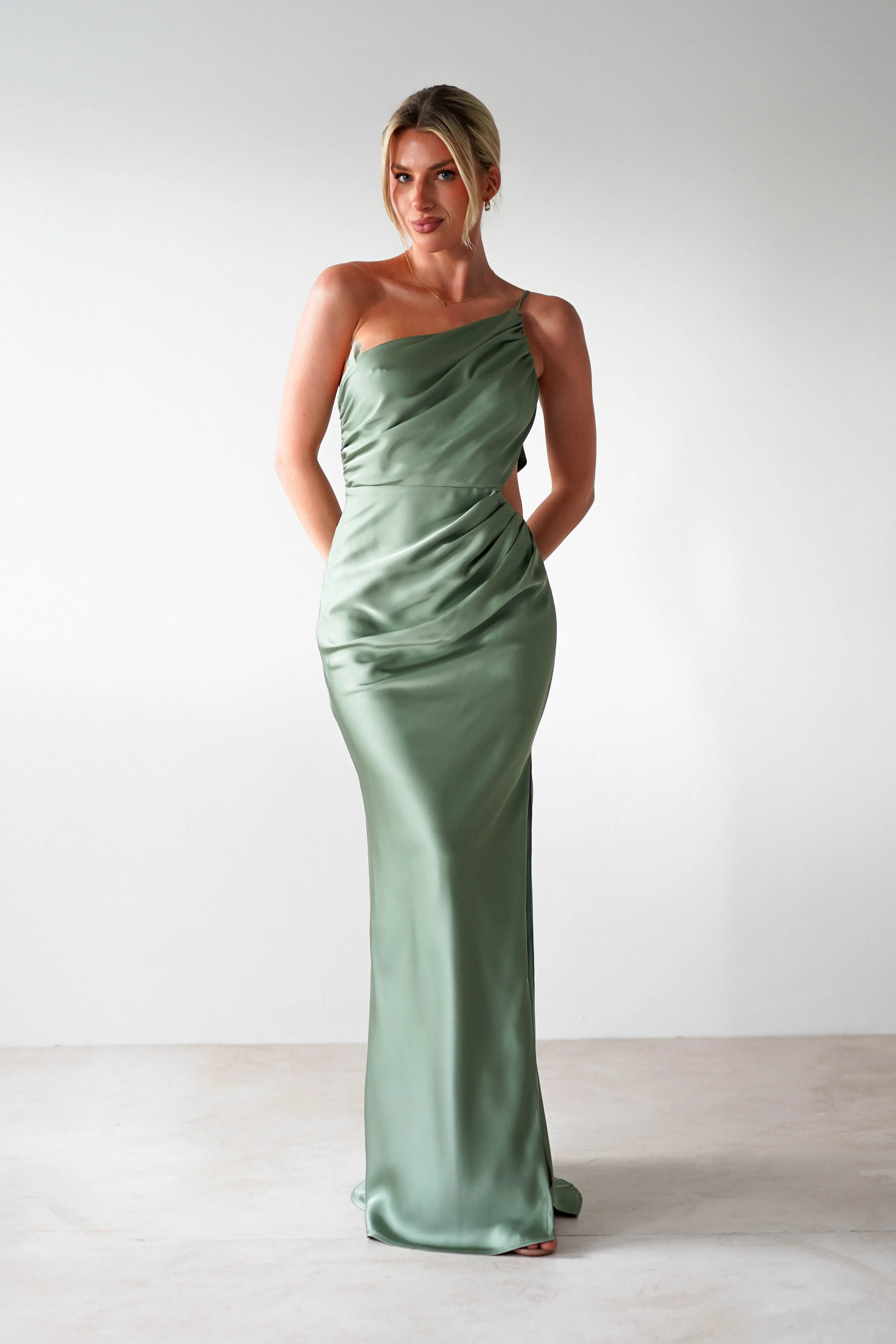 Lyra Soft Matte Satin Maxi Dress | Olive