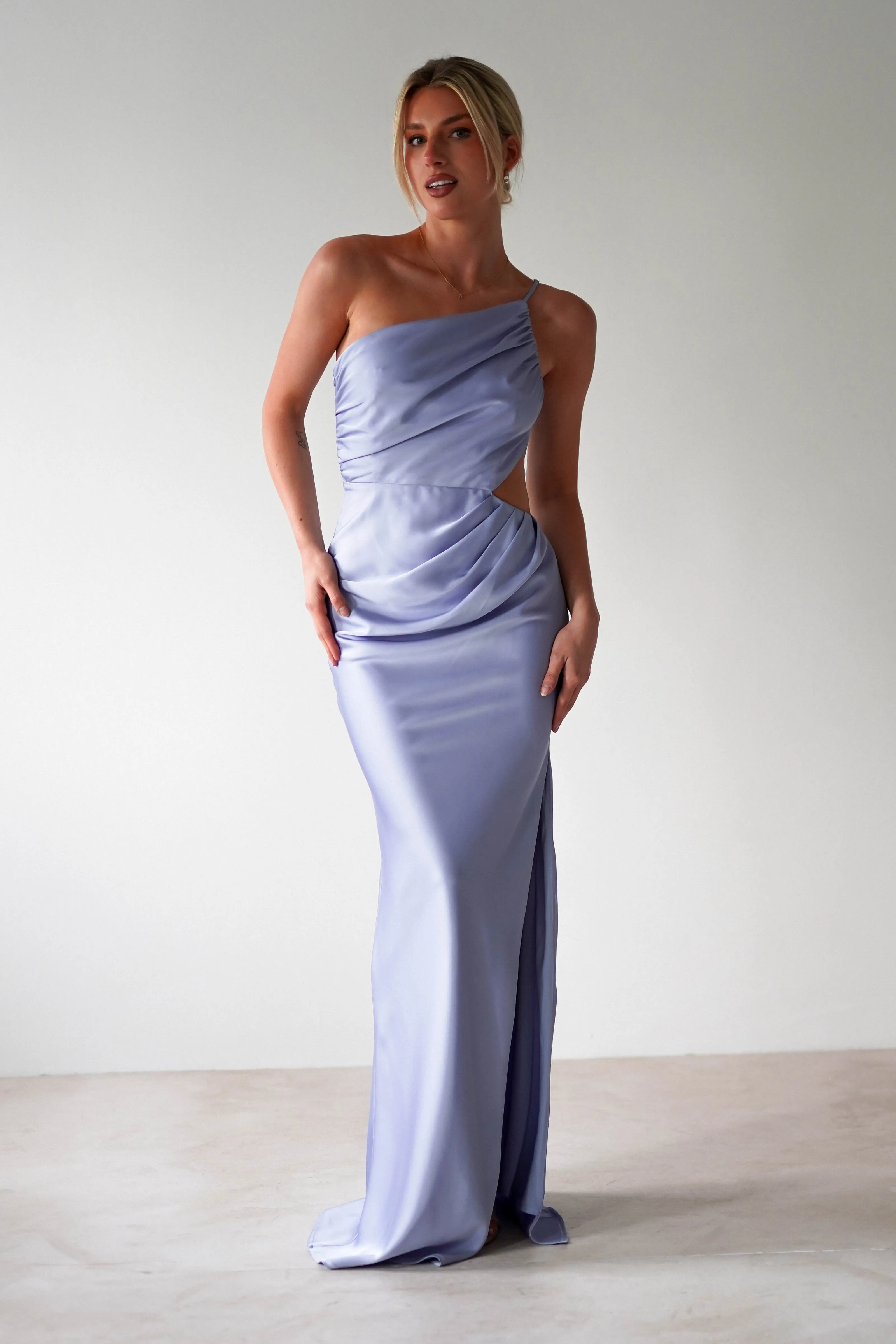 Lyra Soft Matte Satin Maxi Dress | Periwinkle Blue