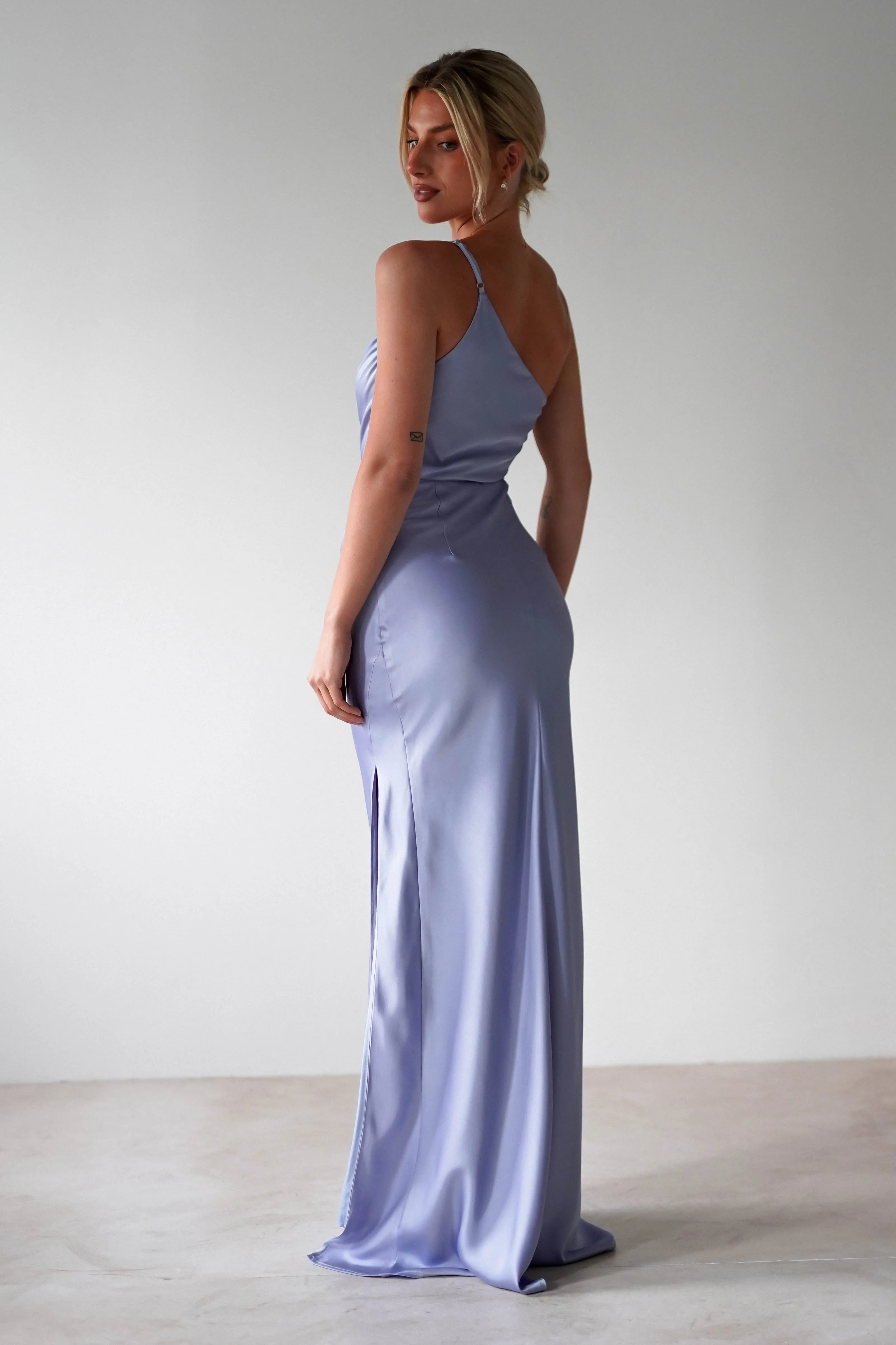 Lyra Soft Matte Satin Maxi Dress | Periwinkle Blue