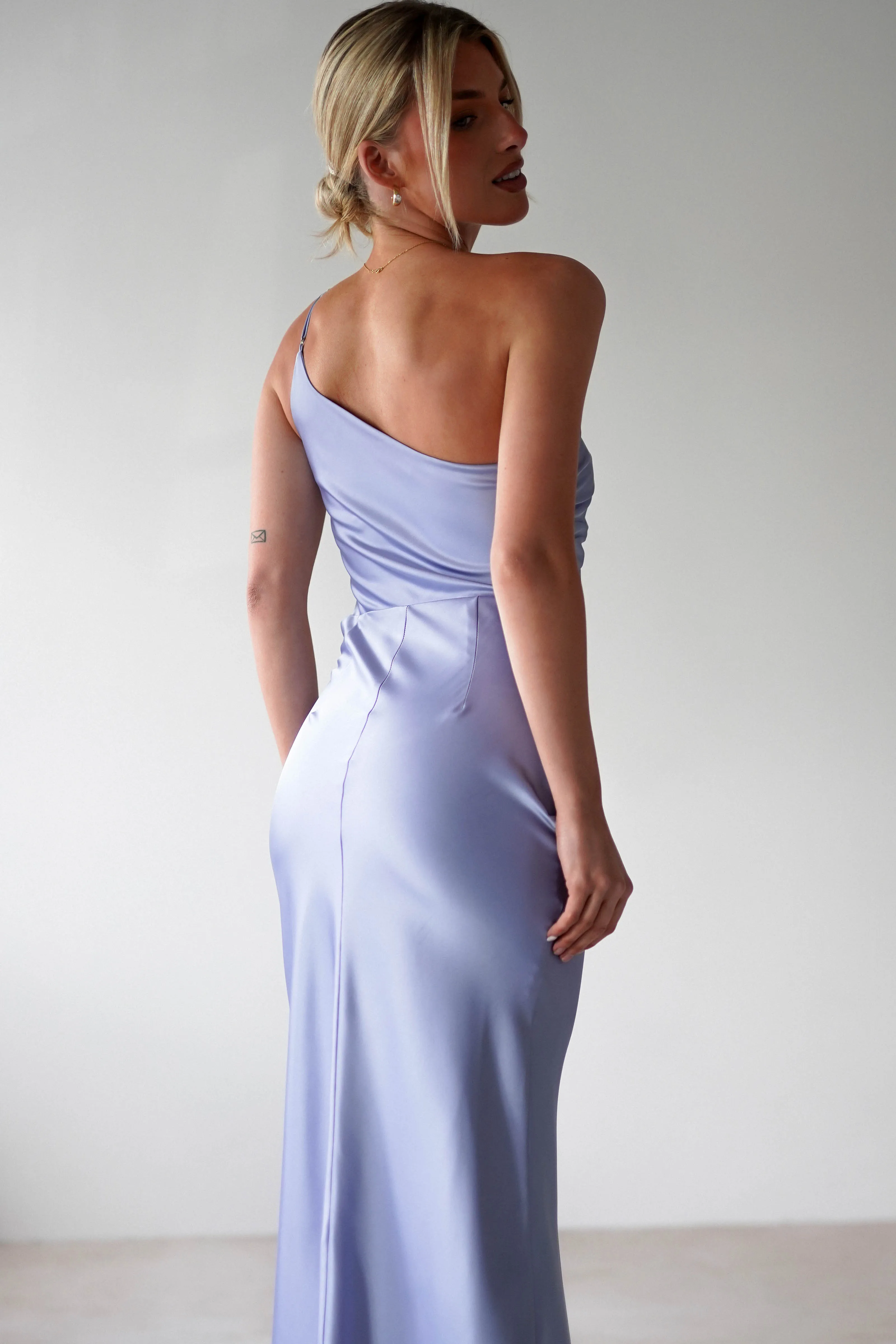 Lyra Soft Matte Satin Maxi Dress | Periwinkle Blue