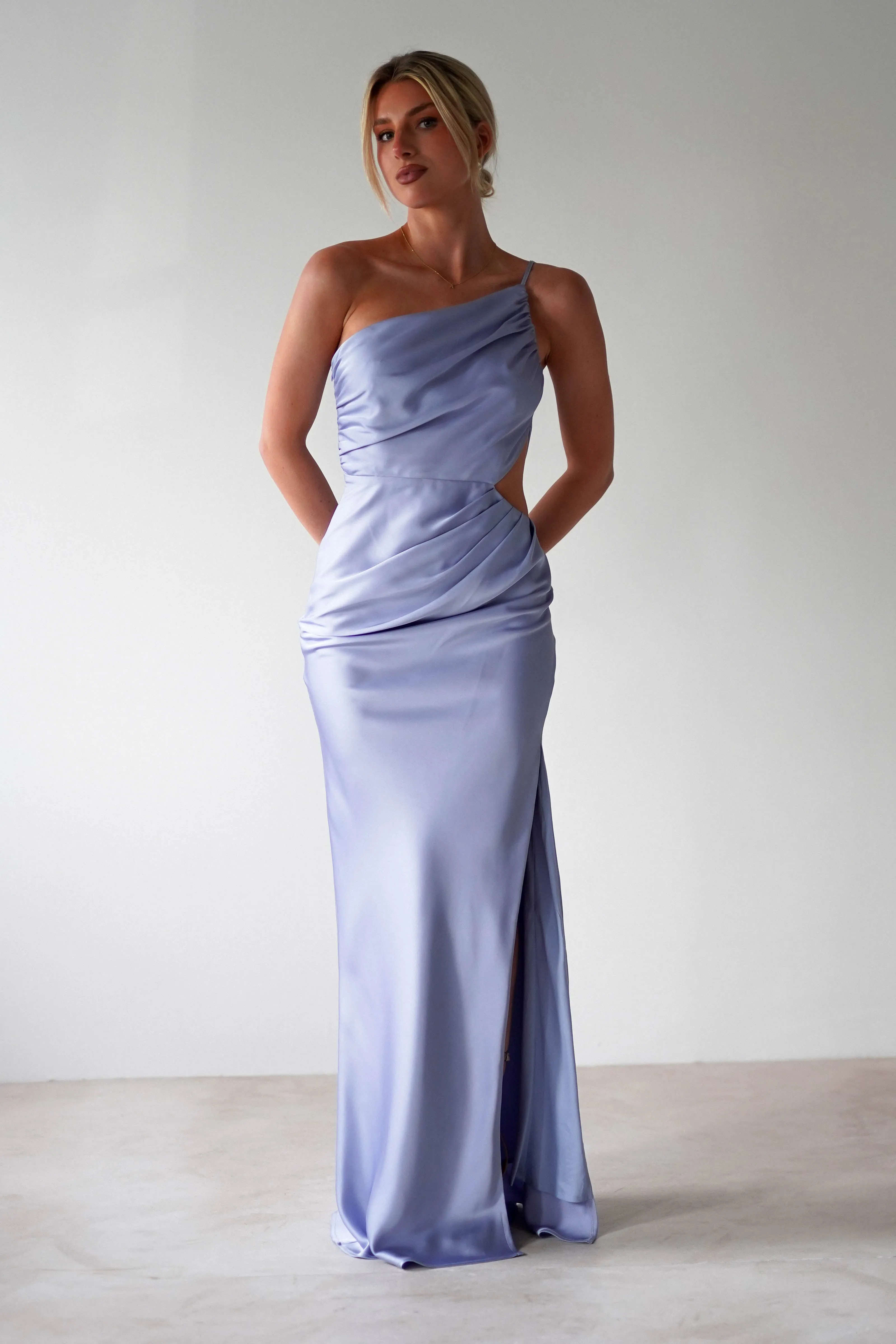 Lyra Soft Matte Satin Maxi Dress | Periwinkle Blue