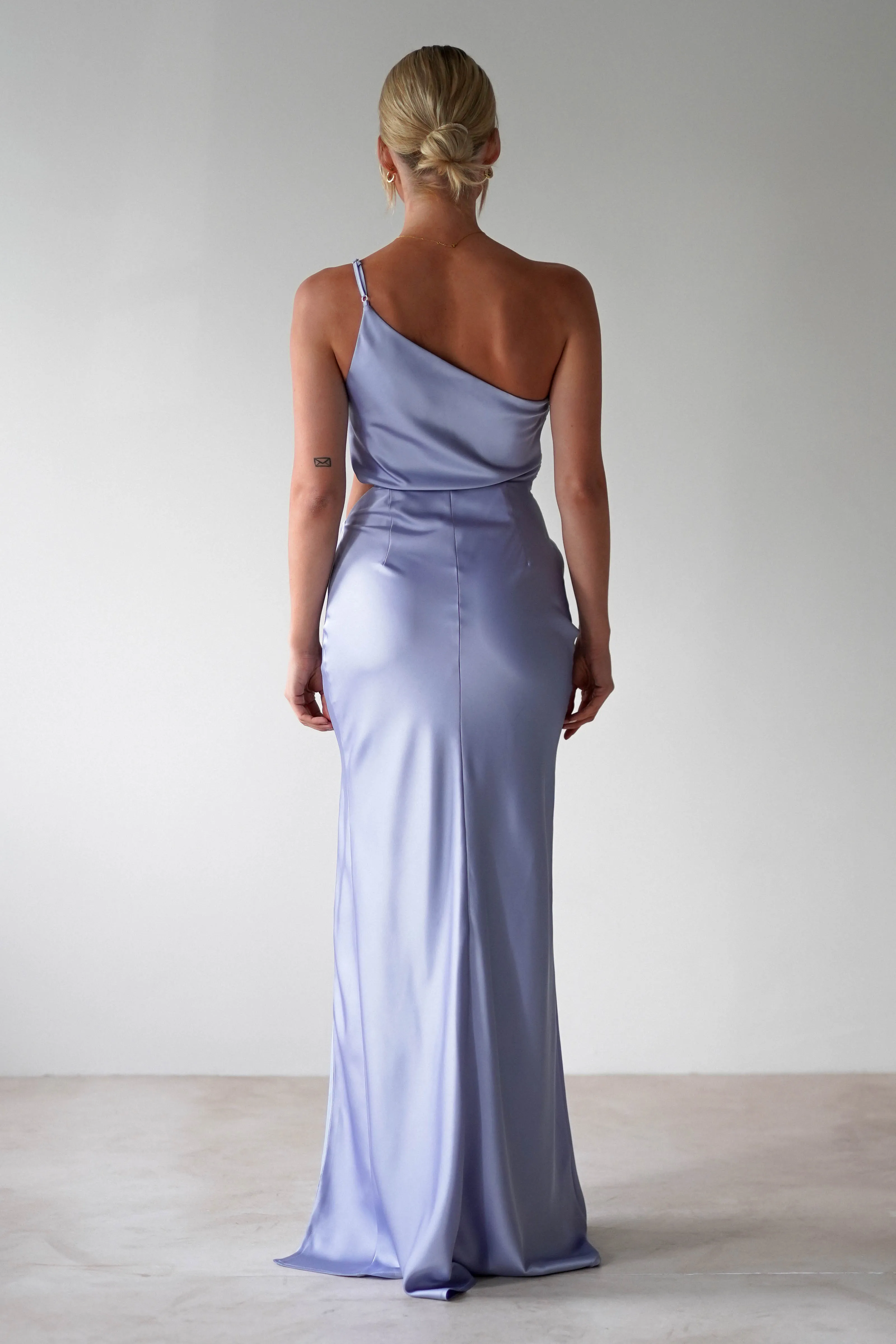Lyra Soft Matte Satin Maxi Dress | Periwinkle Blue
