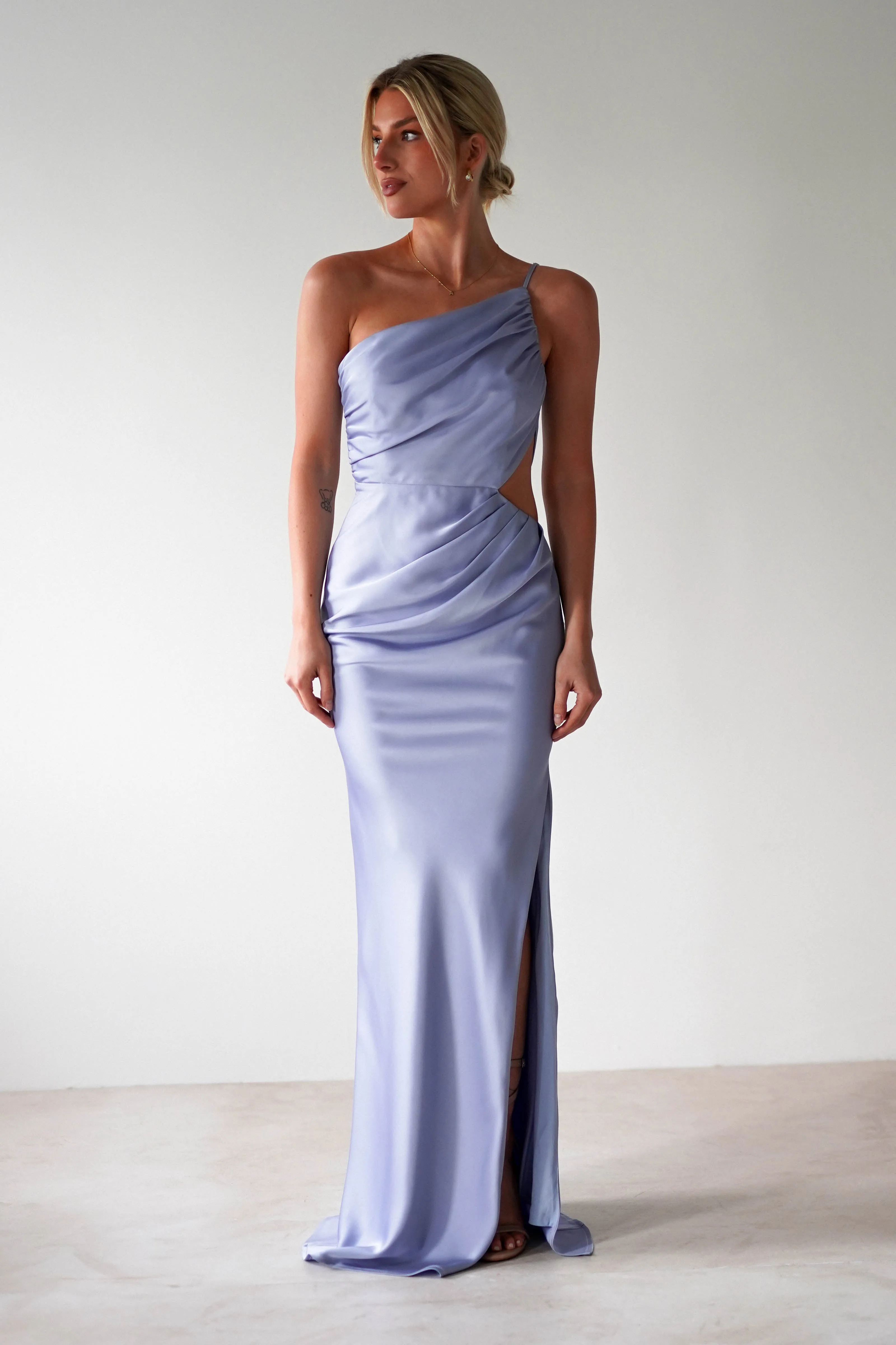 Lyra Soft Matte Satin Maxi Dress | Periwinkle Blue