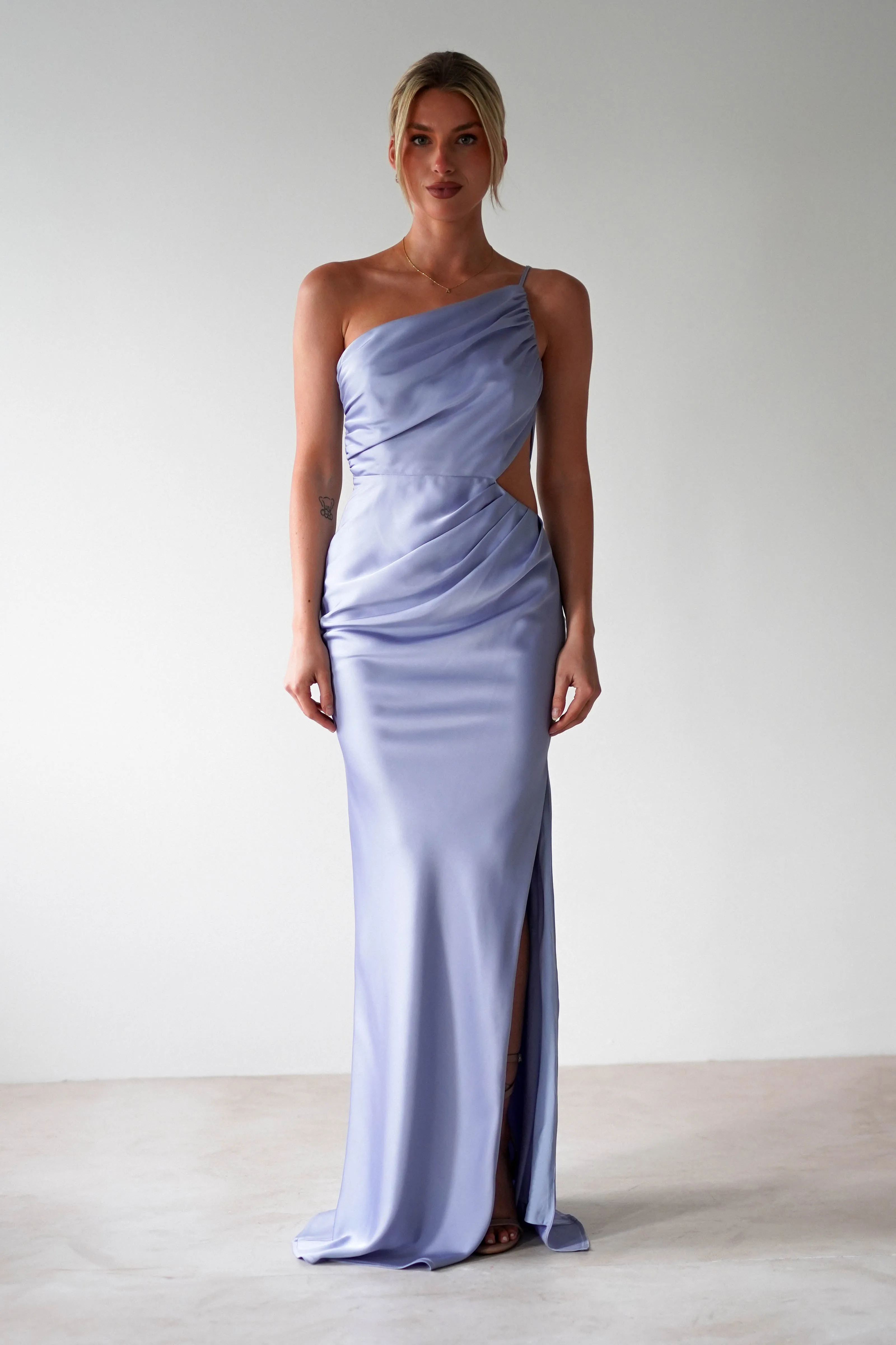Lyra Soft Matte Satin Maxi Dress | Periwinkle Blue